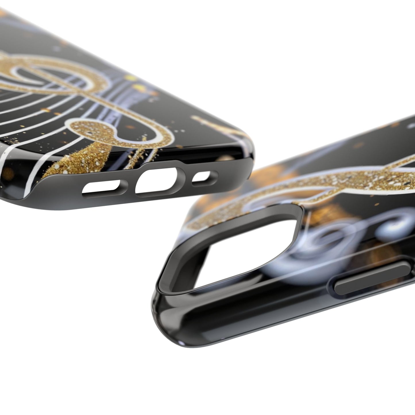 Music Notes Magnetic Impact-Resistant Phone Case — Gold Treble Clef Design