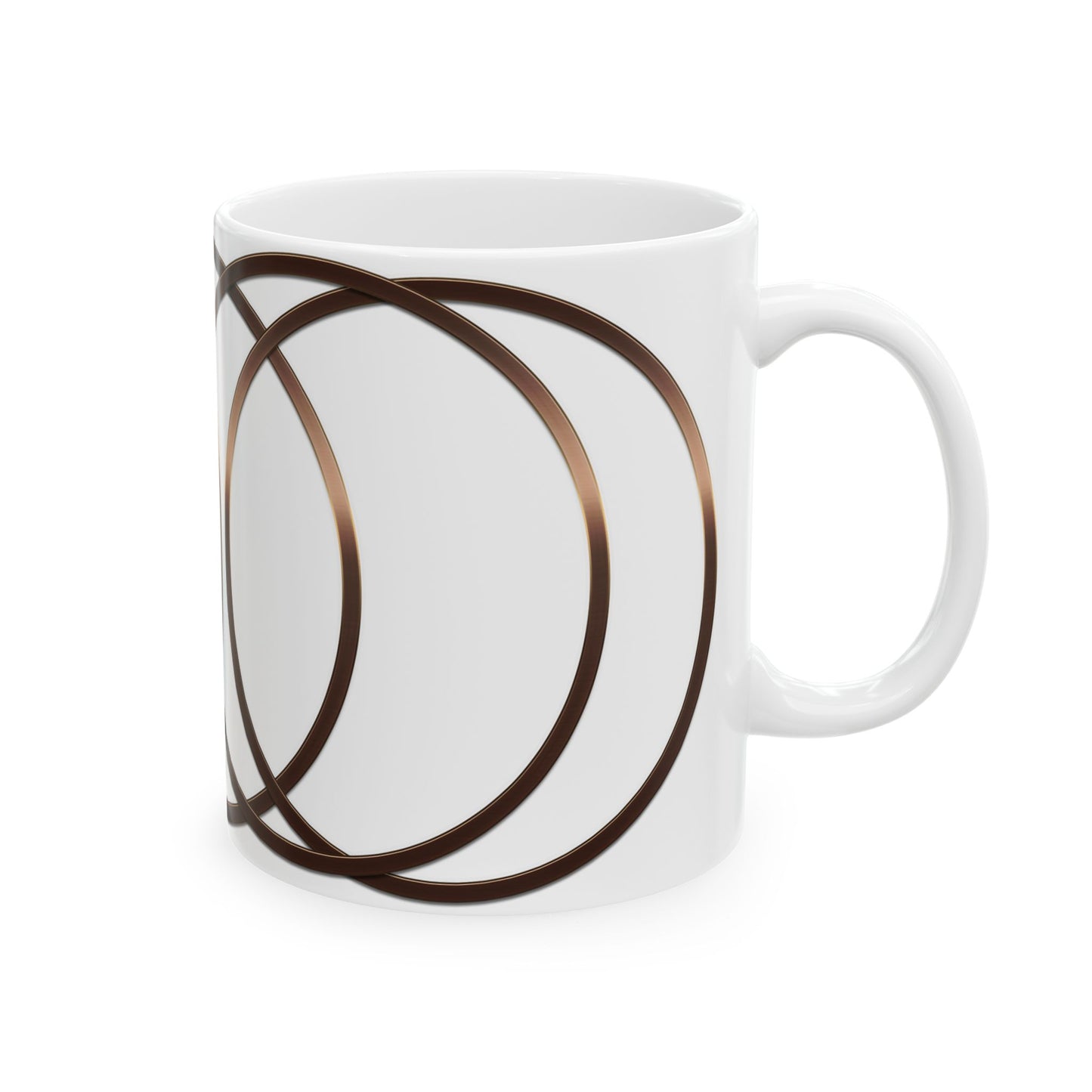 Modern Geometric Ceramic Mug — Bronze Interlocking Circle Pattern (11oz & 15oz)