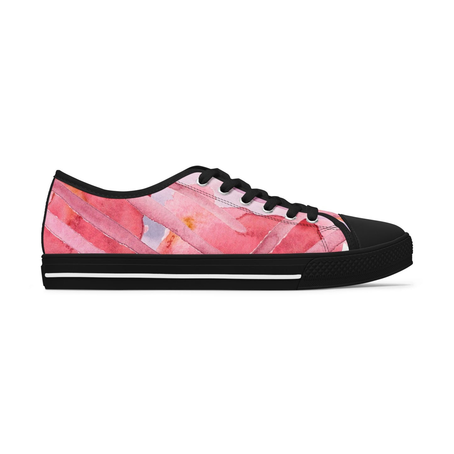 Pink Watercolor Floral Low Top Sneakers — Casual Canvas Shoes