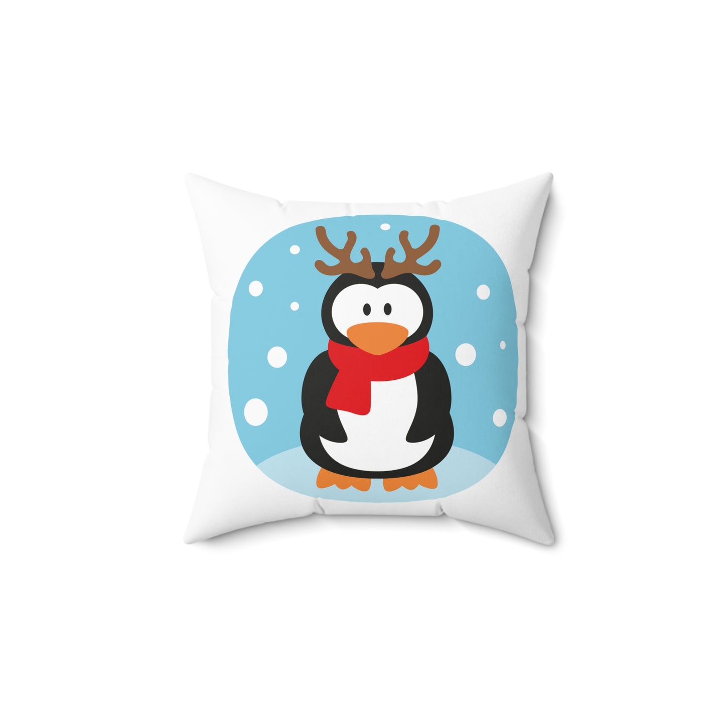 Holiday Penguin Pillow — Cute Reindeer Antler Penguin with Scarf Decorative Throw Pillow