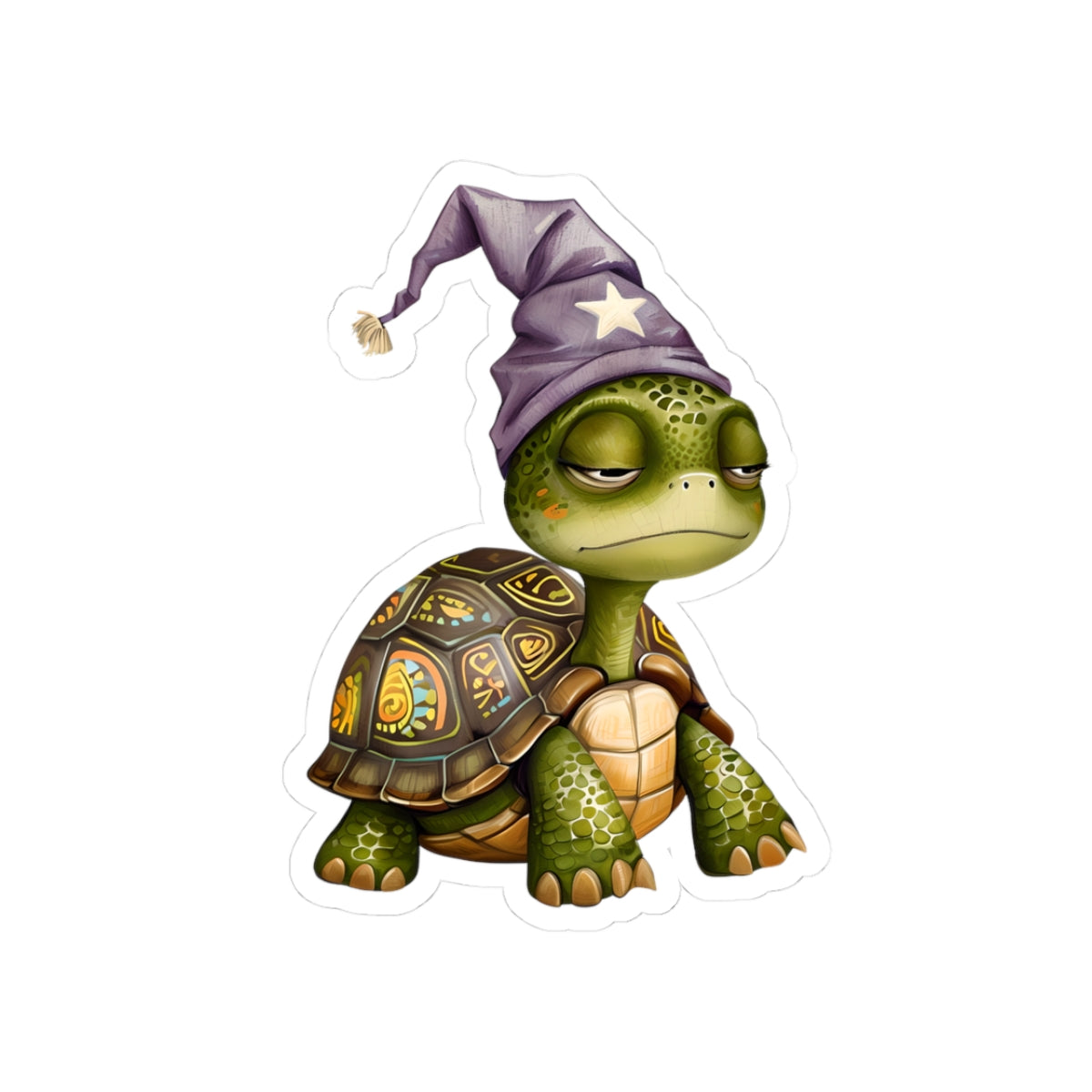 Lazy Wizard Turtle Sticker — Cute Kiss-Cut Laptop Decal