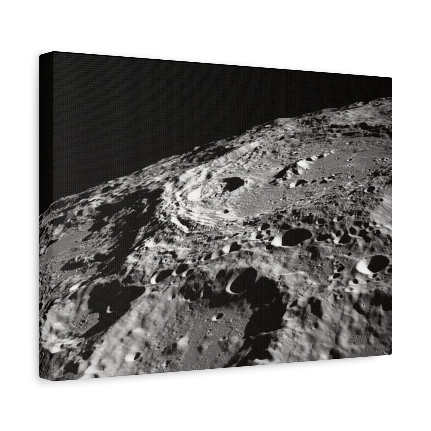 Lunar Surface Matte Canvas Print — Black & White Moon Crater Wall Art