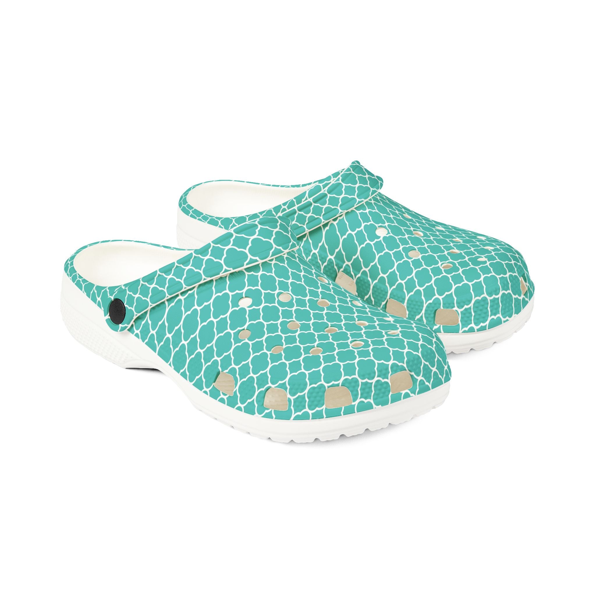 Aqua Tile Pattern EVA Clogs — Lightweight Casual Slip-On Shoes