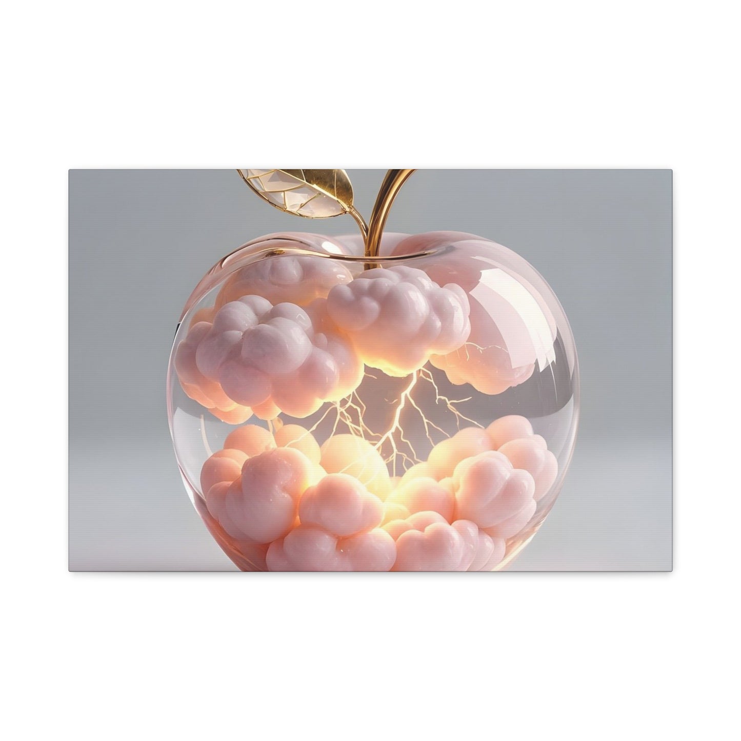Surreal Glass Apple Canvas – Lightning & Pink Clouds Wall Art