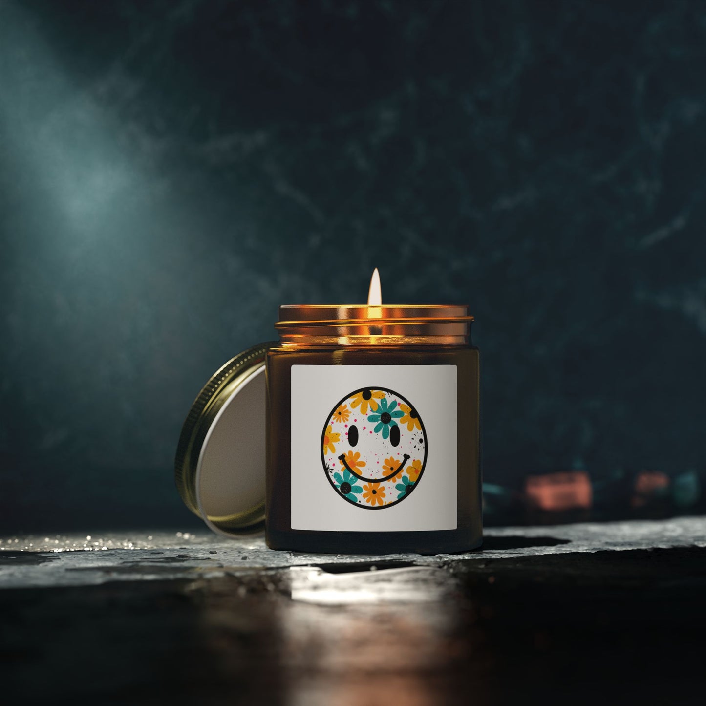 Floral Smiley Scented Candle — Coconut Apricot Wax (4oz & 9oz)