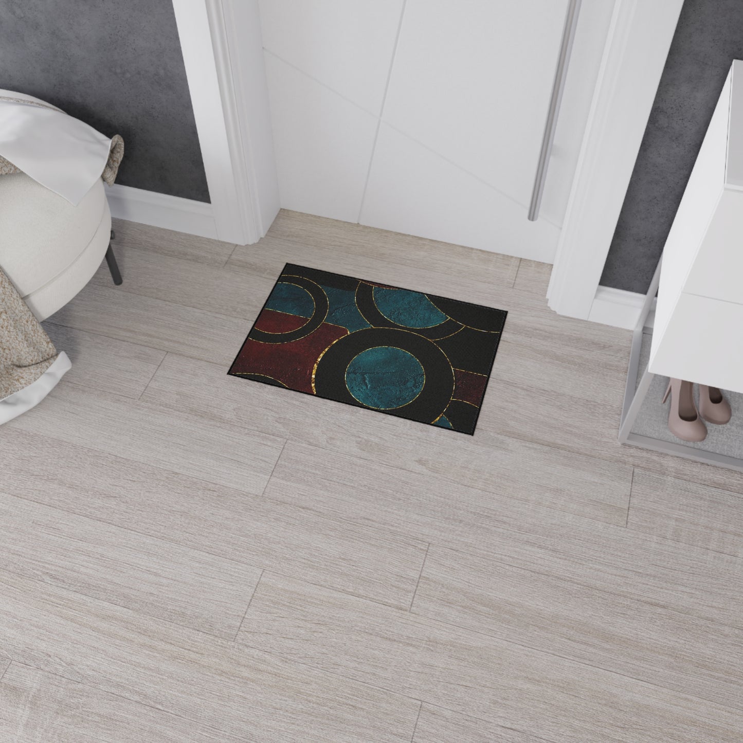 Heavy-Duty Floor Mat — Teal & Burgundy Modern Circle Entry Rug