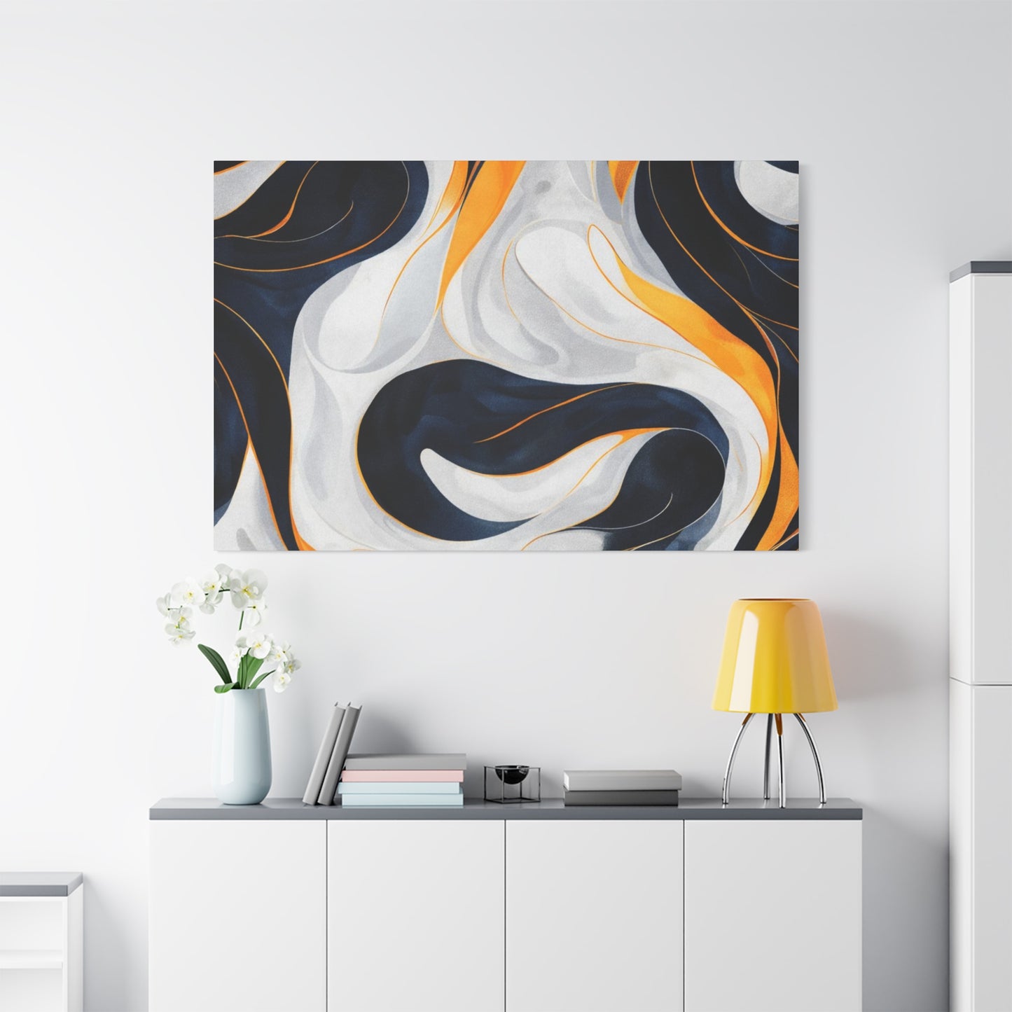 Abstract Navy & Gold Swirl Matte Canvas Wall Art