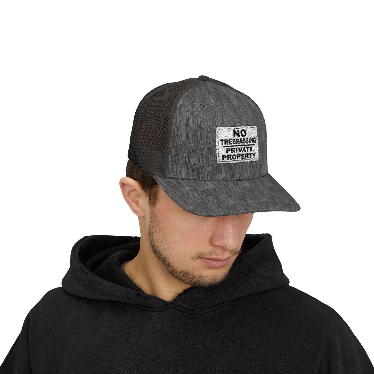 No Trespassing Snapback Trucker Cap, Outdoor Adventure Hat, Unique Gift for him, Summer Casual Style, Trendy Accessory