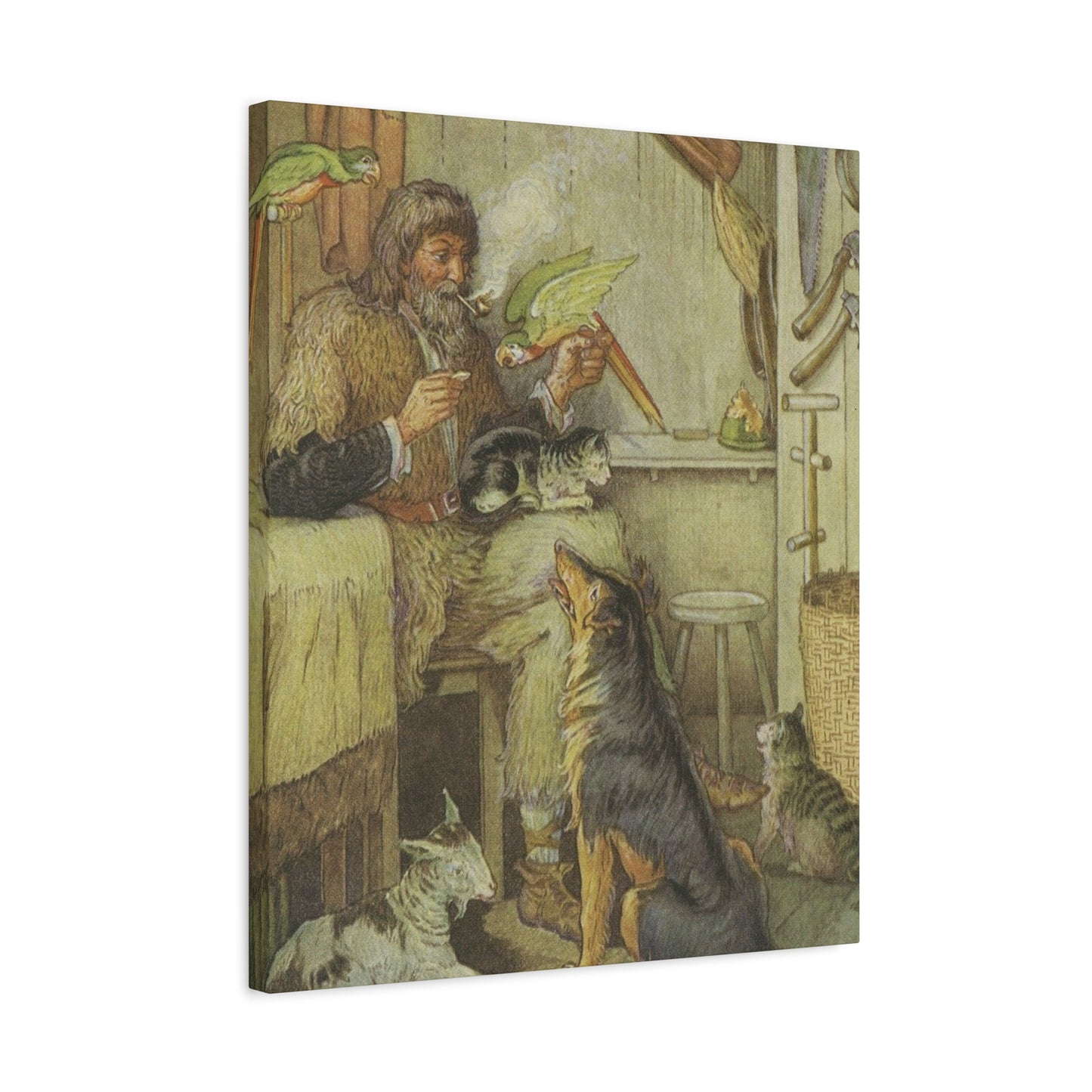 Vintage Cottage Animal Illustration Matte Canvas Print