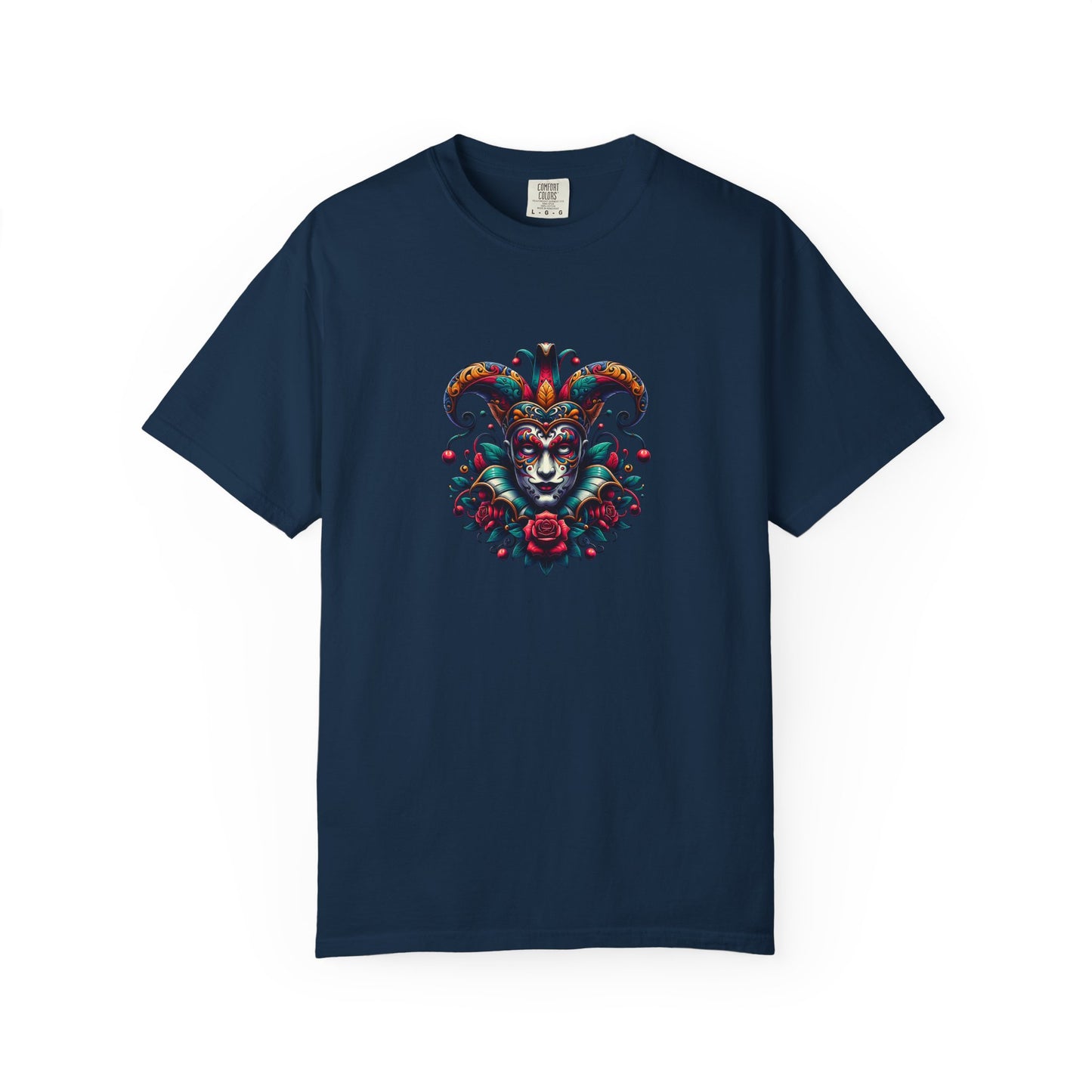 Vibrant Graphic Unisex T-Shirt with Floral Mask Design, Casual Wear, Festival Outfit, Gift for Friends, Unique Fashion Statement