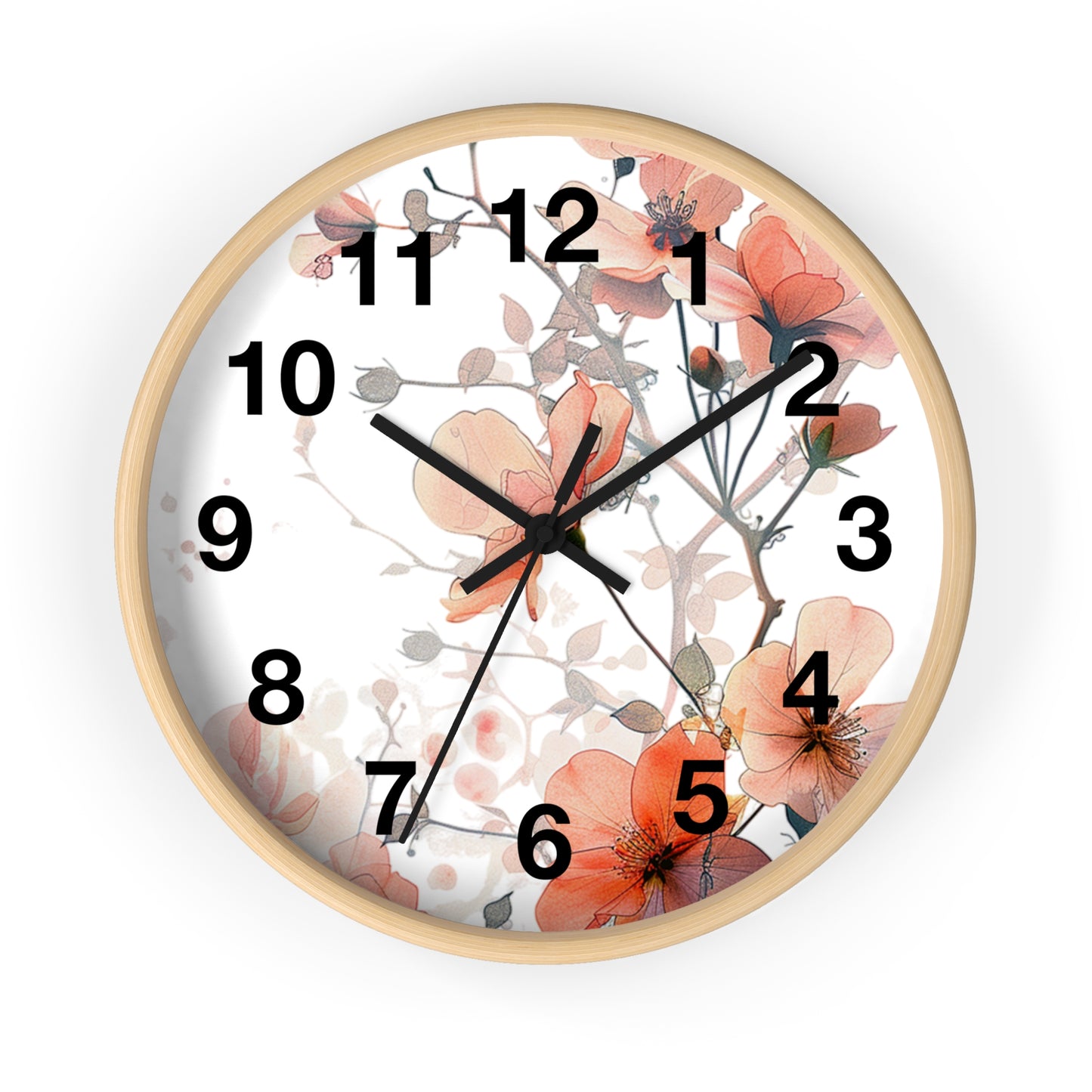 Floral Wall Clock — Soft Orange Blossom Decorative Clock