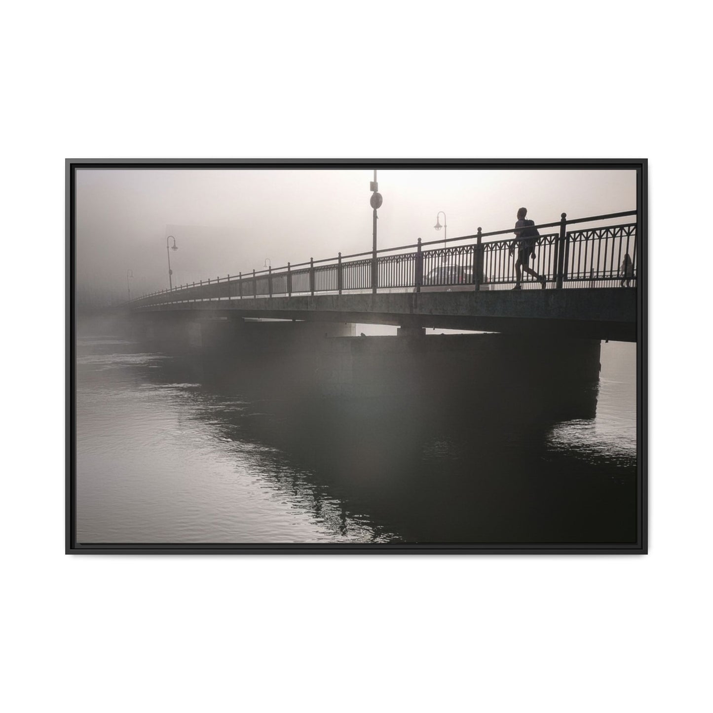 Framed Matte Canvas - Foggy Bridge Black & White Photography
