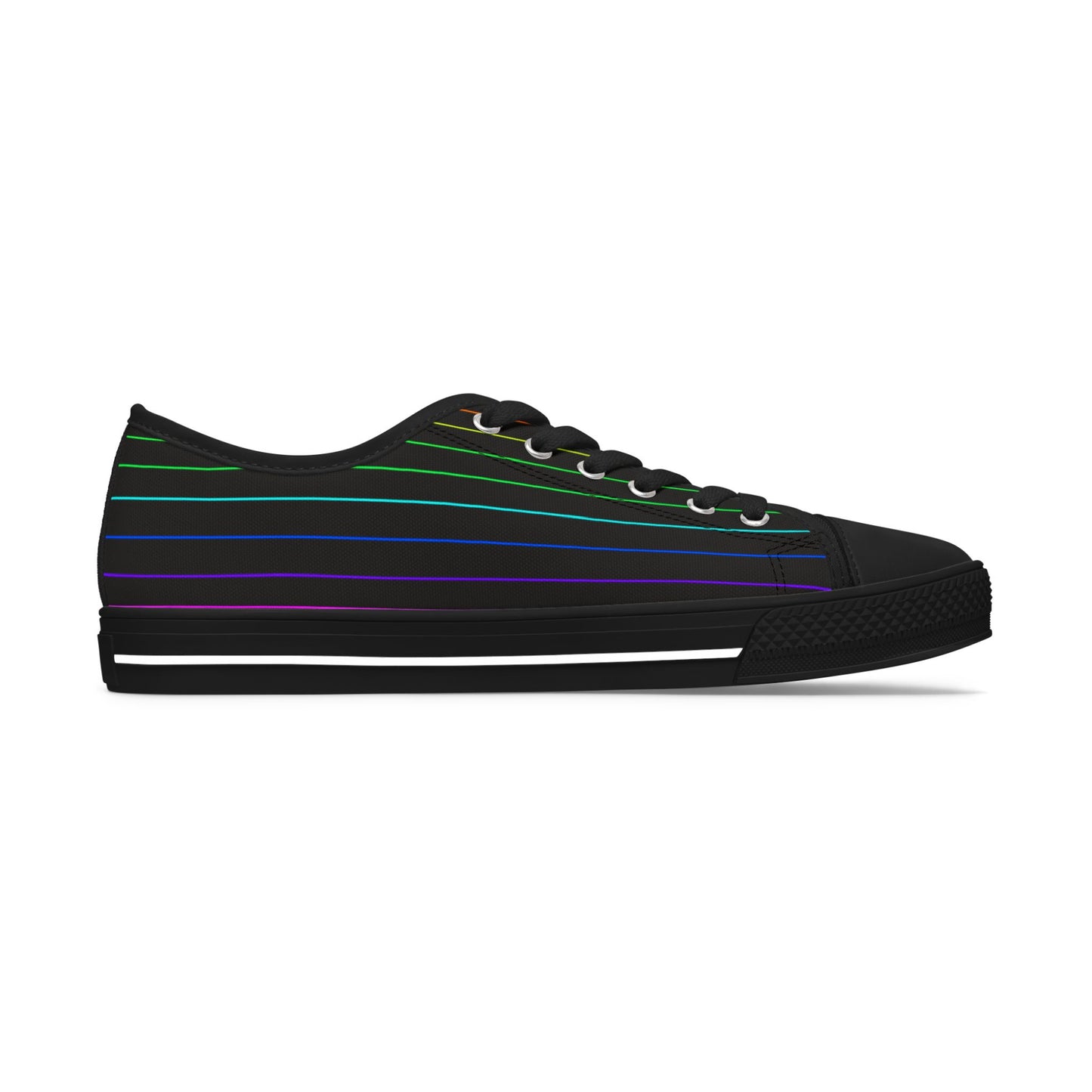 Low Top Sneakers — Black Retro Neon Stripe Casual Shoes for Women