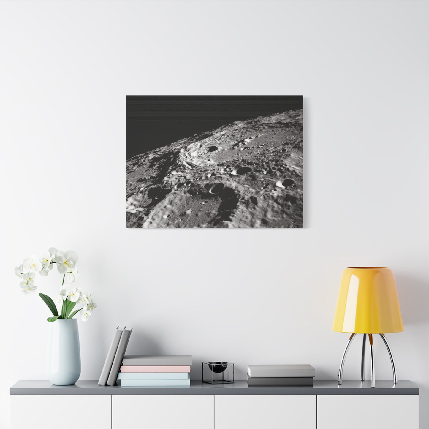 Lunar Surface Matte Canvas Print — Black & White Moon Crater Wall Art