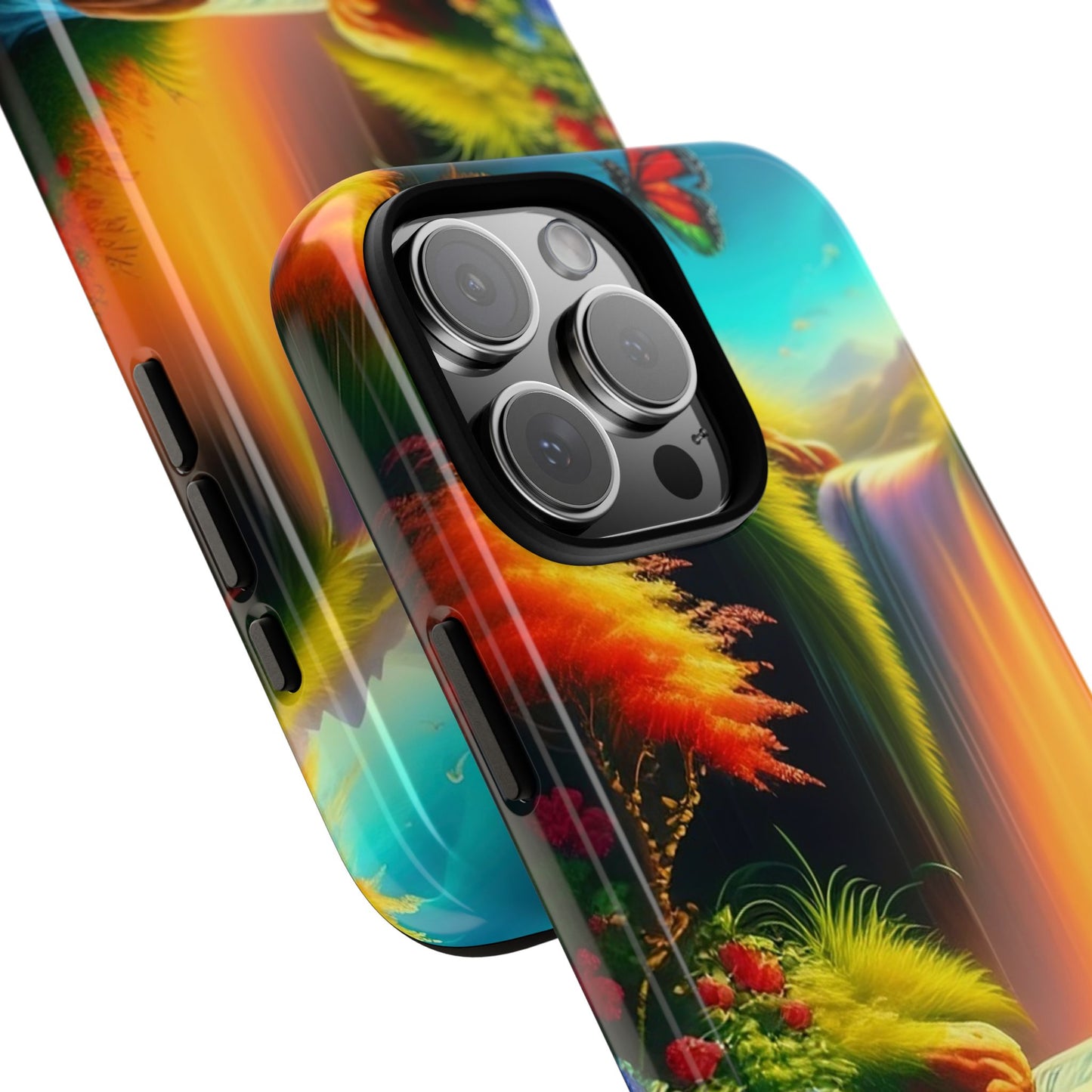 Phone Case - Vibrant Waterfall Landscape with Butterfly | Colorful Nature Protective Case