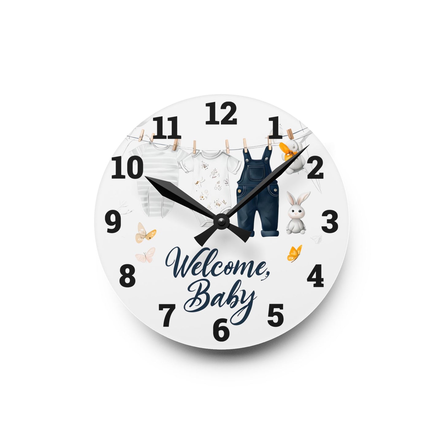 Cute Baby Welcome Acrylic Wall Clock, Nursery Decor, Baby Shower