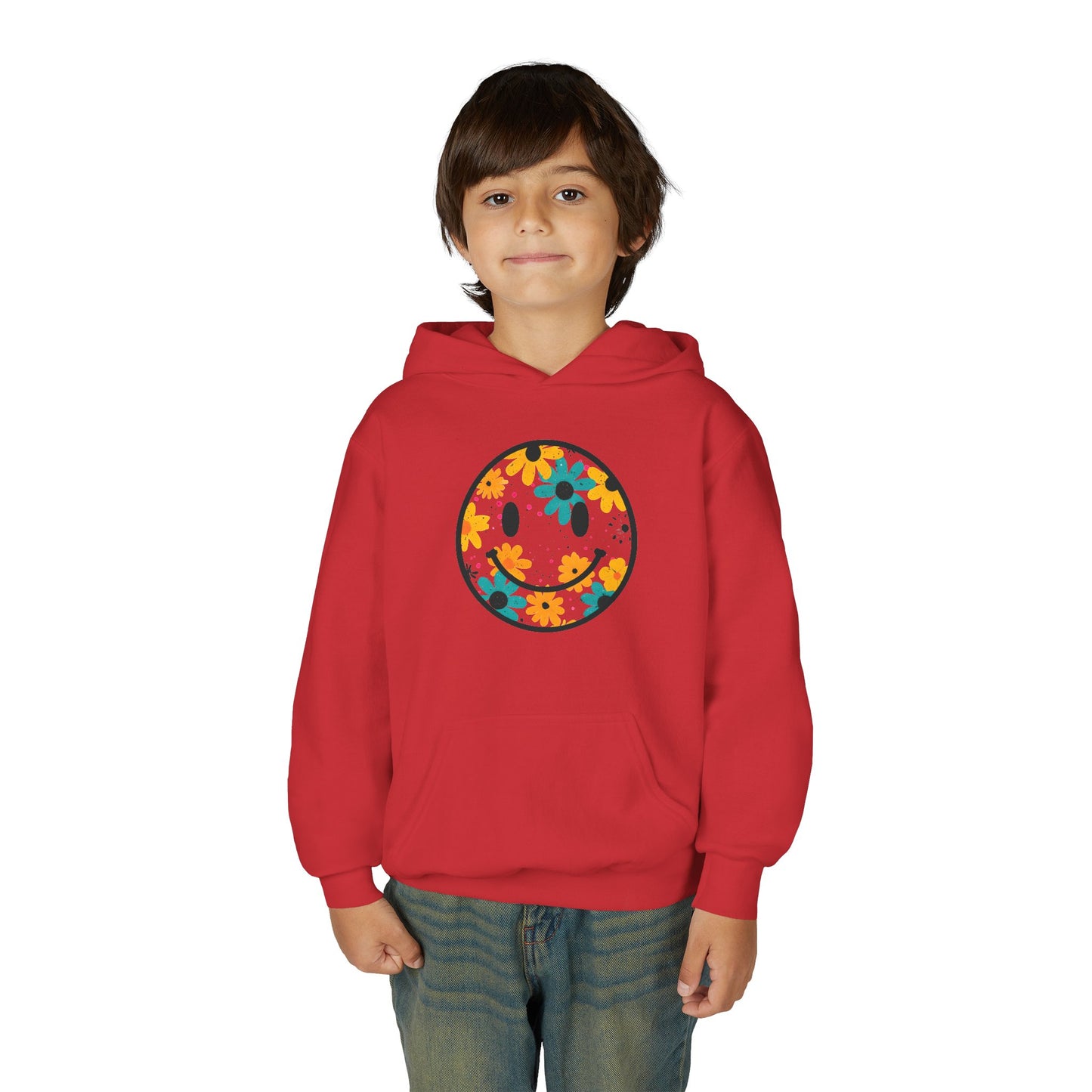Youth Floral Hoodie – Orange & Teal Flower Circle Design