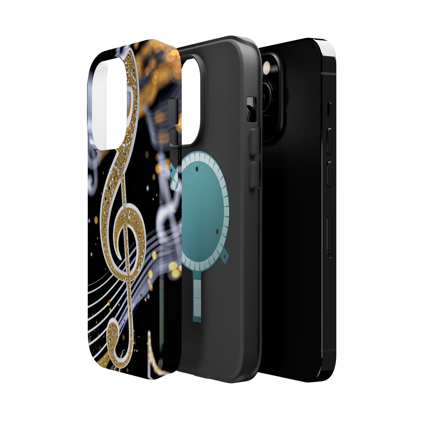 Music Notes Magnetic Impact-Resistant Phone Case — Gold Treble Clef Design