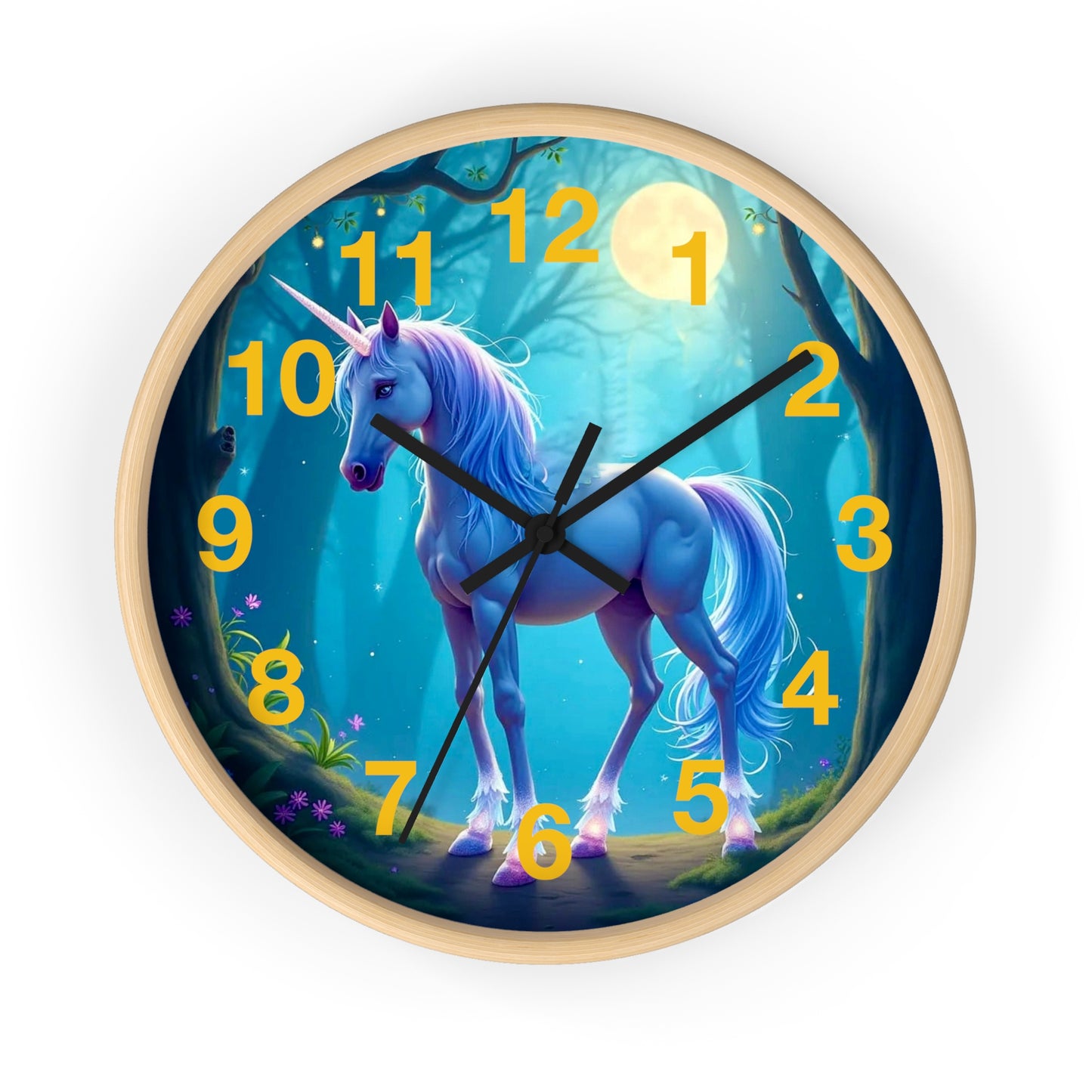 Blue Unicorn Fantasy Wall Clock | Magical Forest Timepiece