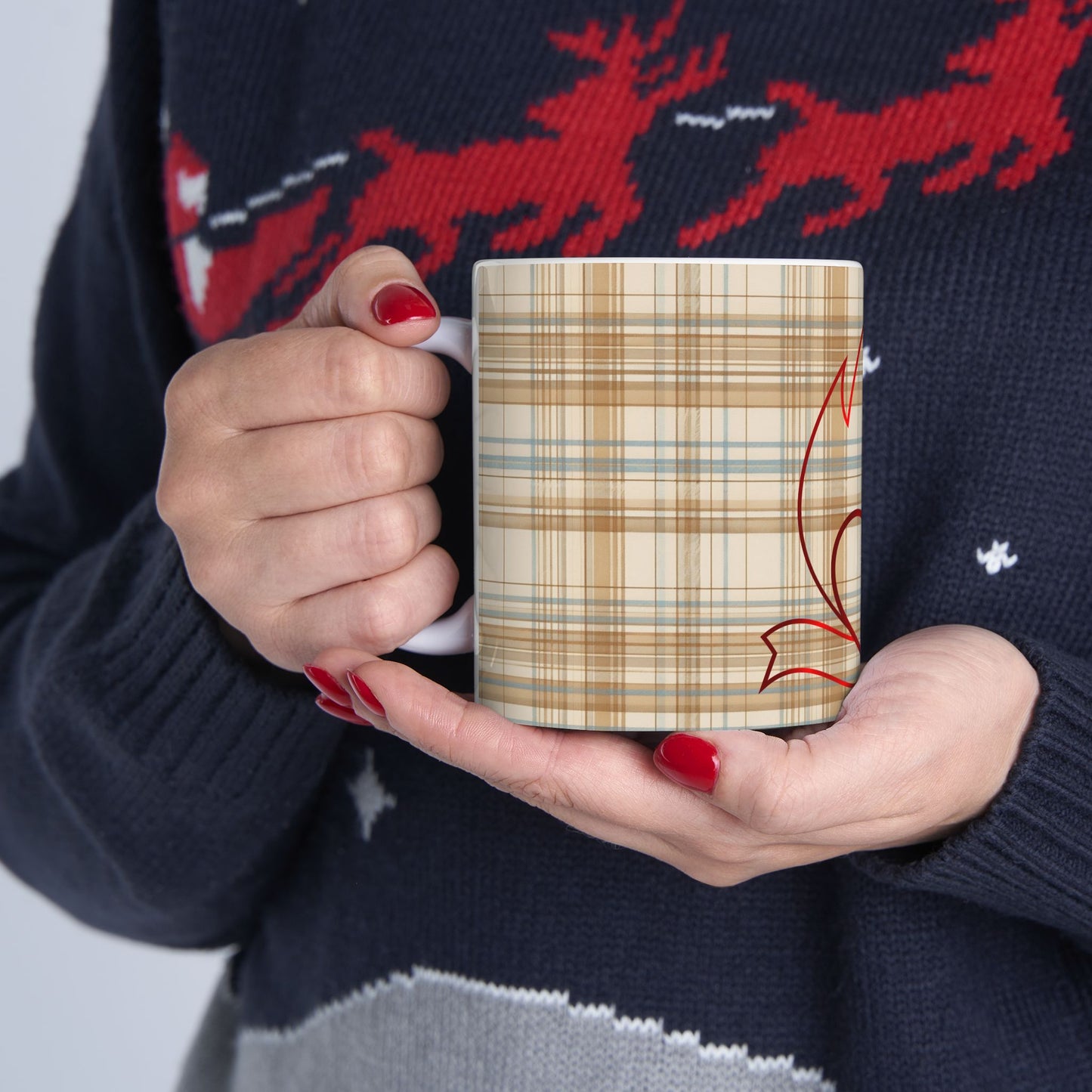 Plaid Heart Flame Ceramic Mug – Cozy Rustic Coffee Cup (11oz/15oz)