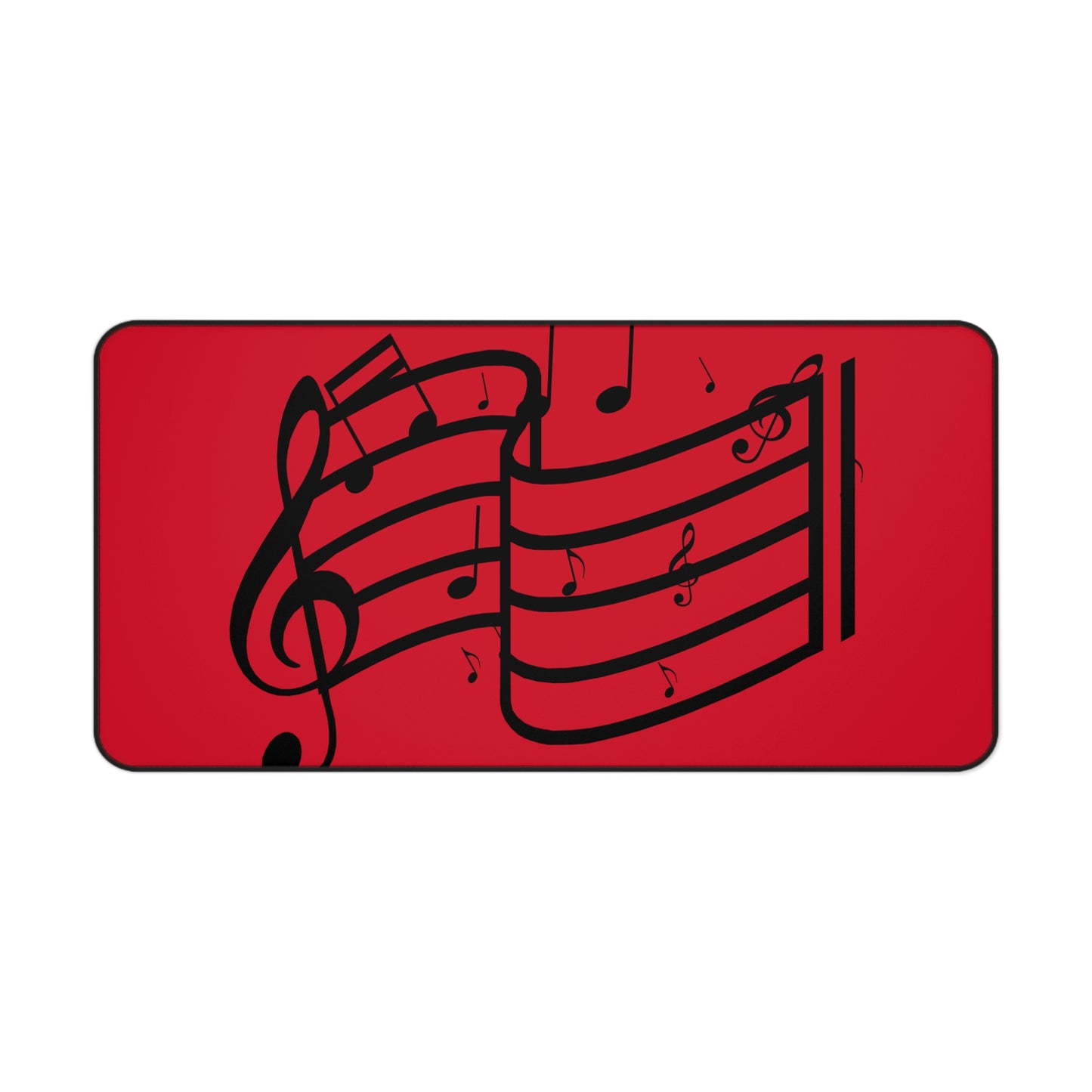 Music Notes Red Desk Mat – Musical Staff Mouse Pad for Musicians & Home Office