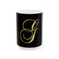 Monogram 'G' Gold Script Ceramic Mug — Elegant Personalized Initial Coffee Cup (11oz, 15oz)