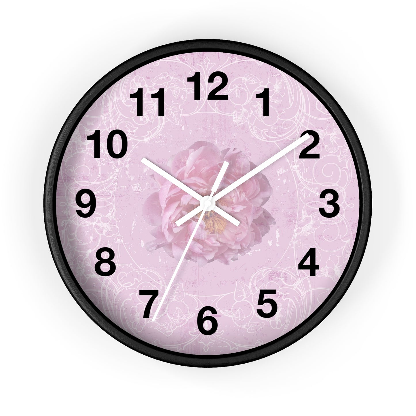 Pink Floral Wall Clock — Romantic Rose Decorative Clock for Bedroom, Nursery, or Gift