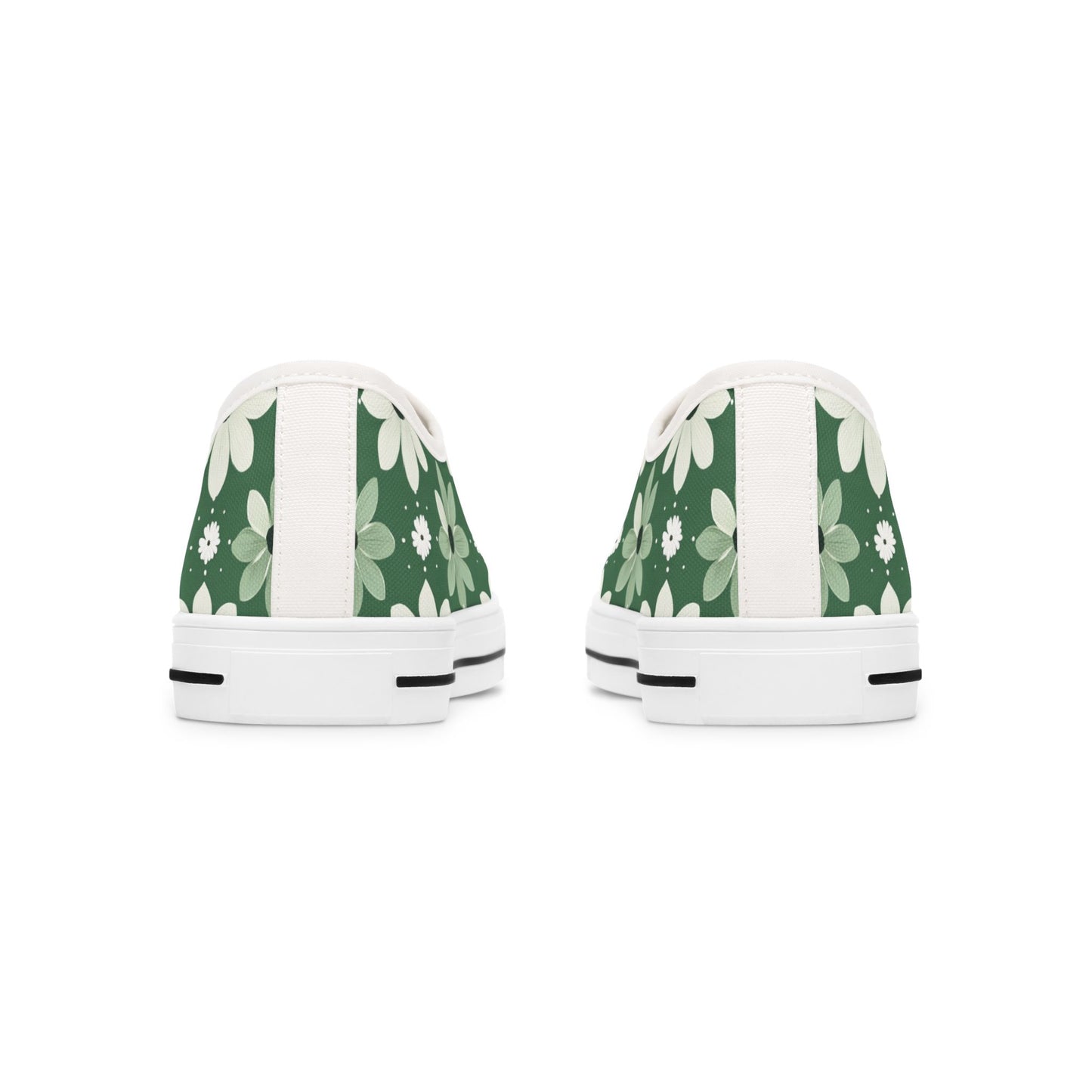 Floral Green Daisy Low Top Sneakers — Casual Garden Print Shoes