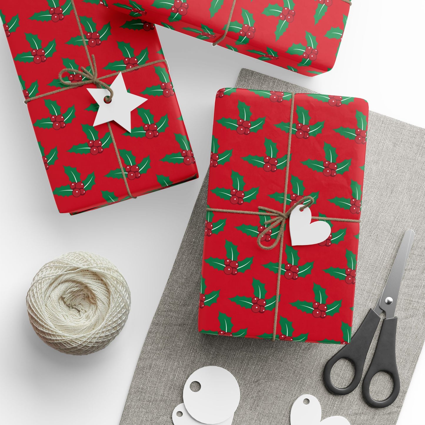 Festive Holiday Wrapping Paper, Green Holly Design for Christmas Gifts, Eco-Friendly Gift Wrap, Party Supplies, Decorative Paper