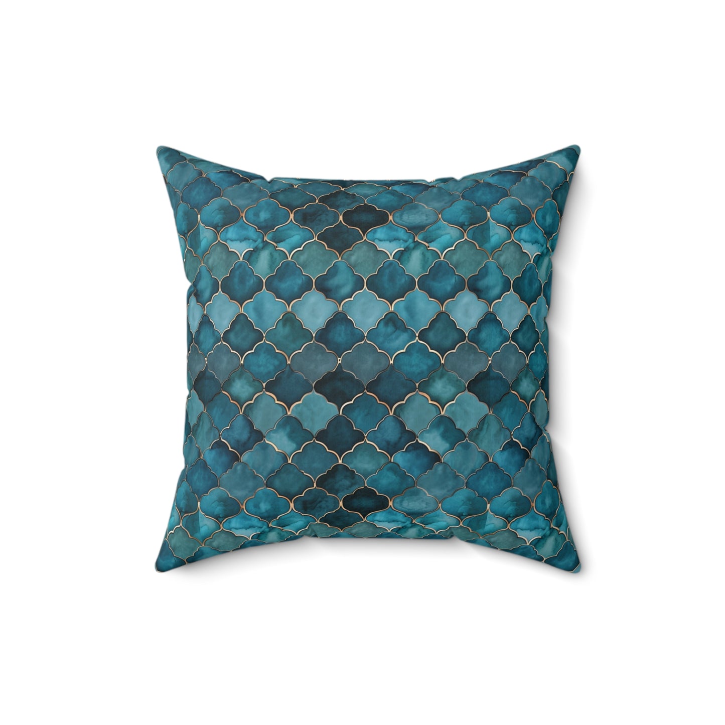 Teal Moroccan Tile Decorative Pillow — Spun Polyester Square Throw Cushion