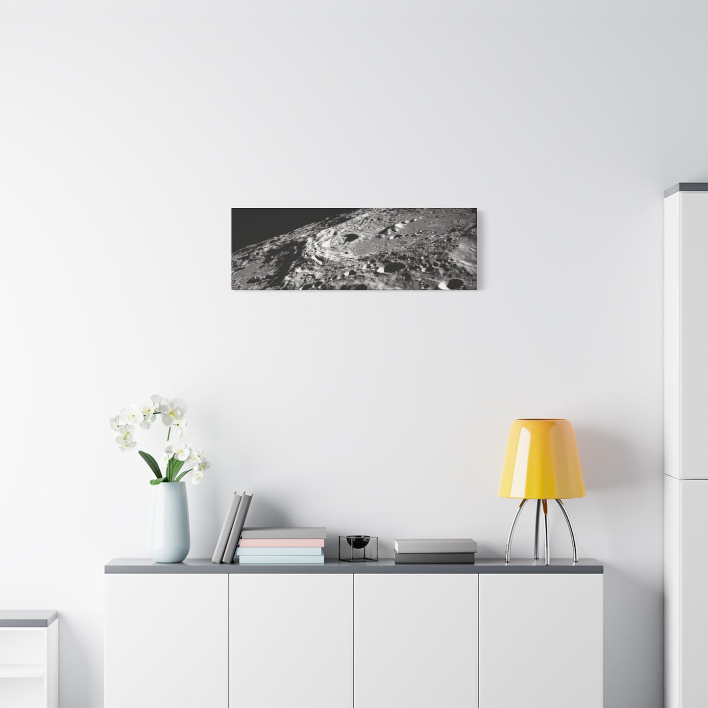 Lunar Surface Matte Canvas Print — Black & White Moon Crater Wall Art