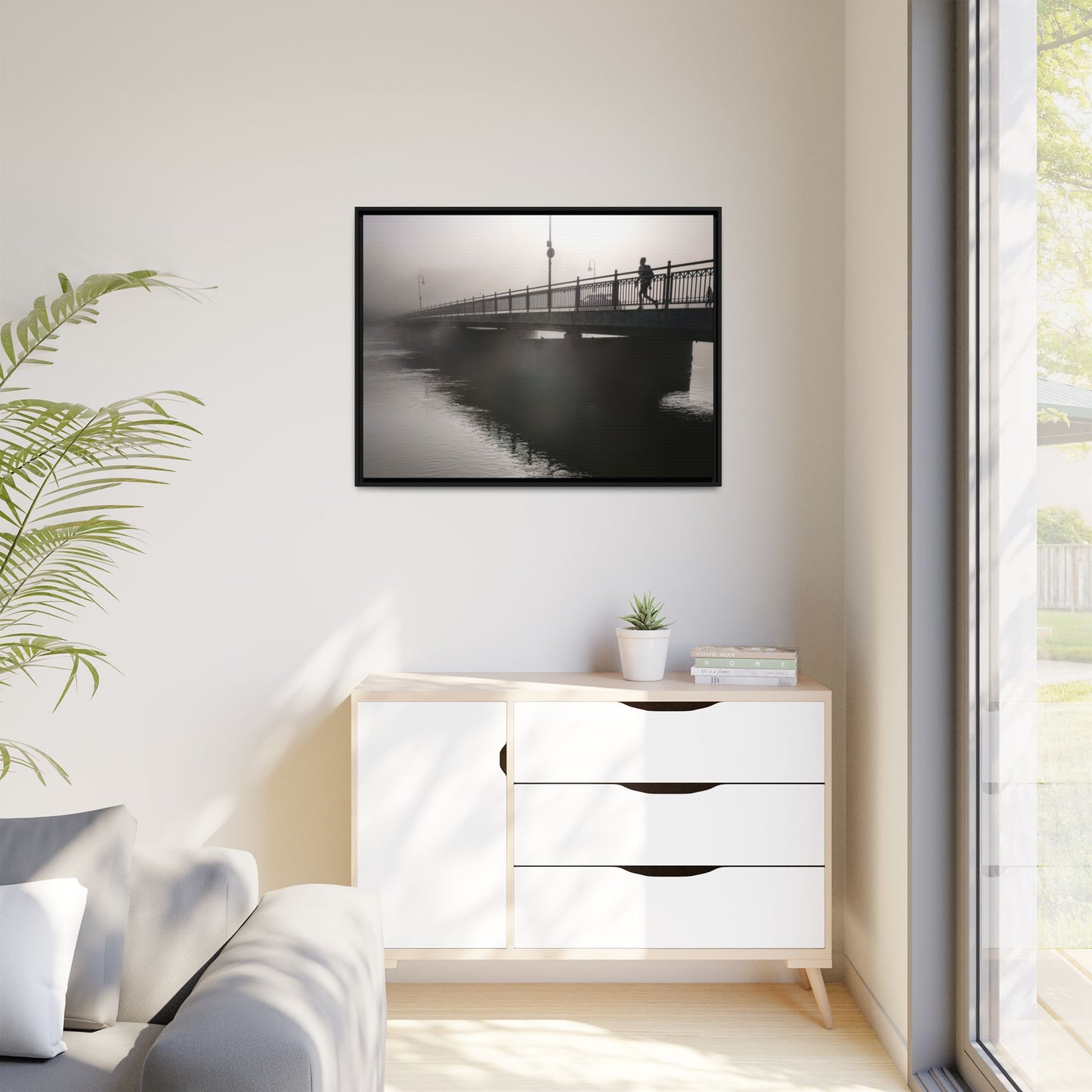 Framed Matte Canvas - Foggy Bridge Black & White Photography