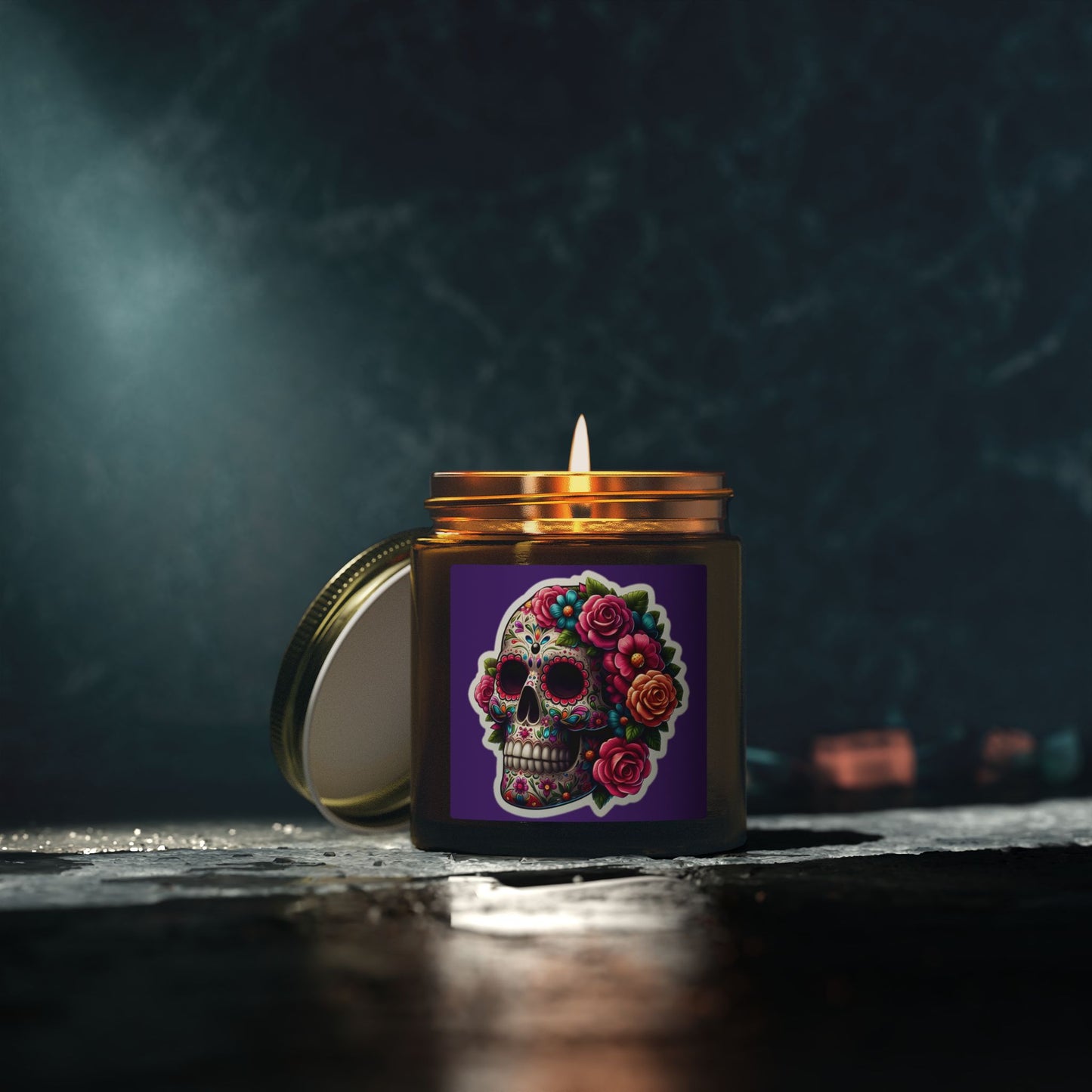 Day of the Dead Sugar Skull Scented Candle — Coconut Apricot Wax (4oz & 9oz)