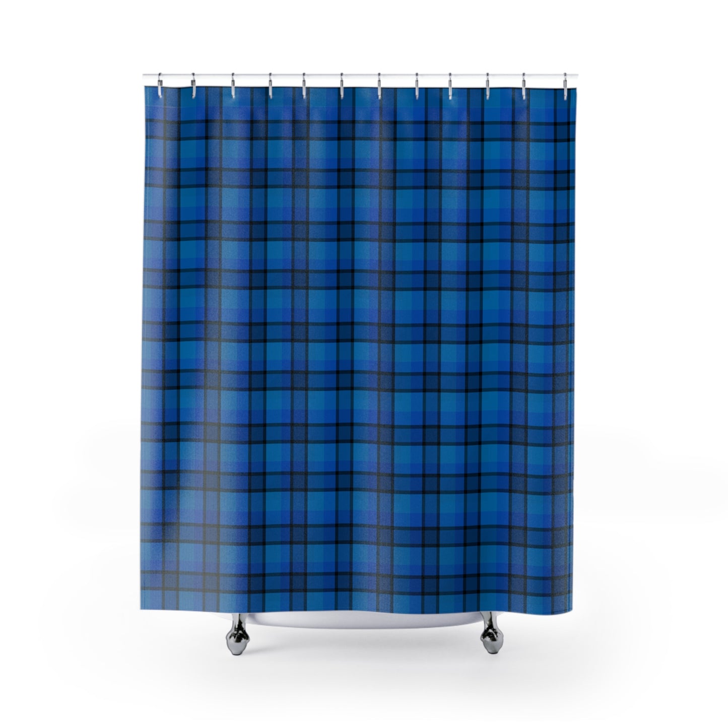 Navy & Teal Plaid Shower Curtain — Classic Tartan Bathroom Decor