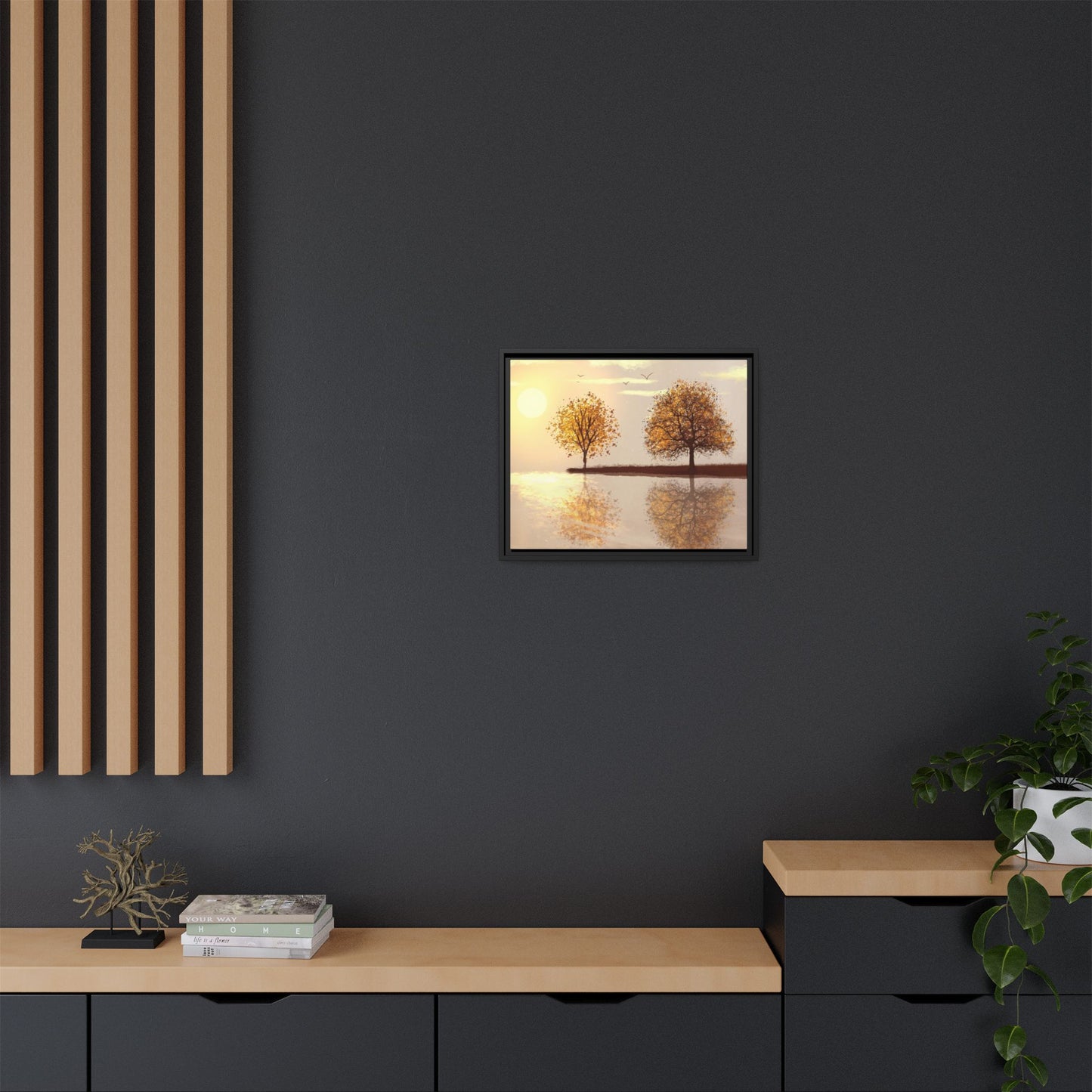 Framed Matte Canvas Wall Art — Golden Autumn Trees Reflection