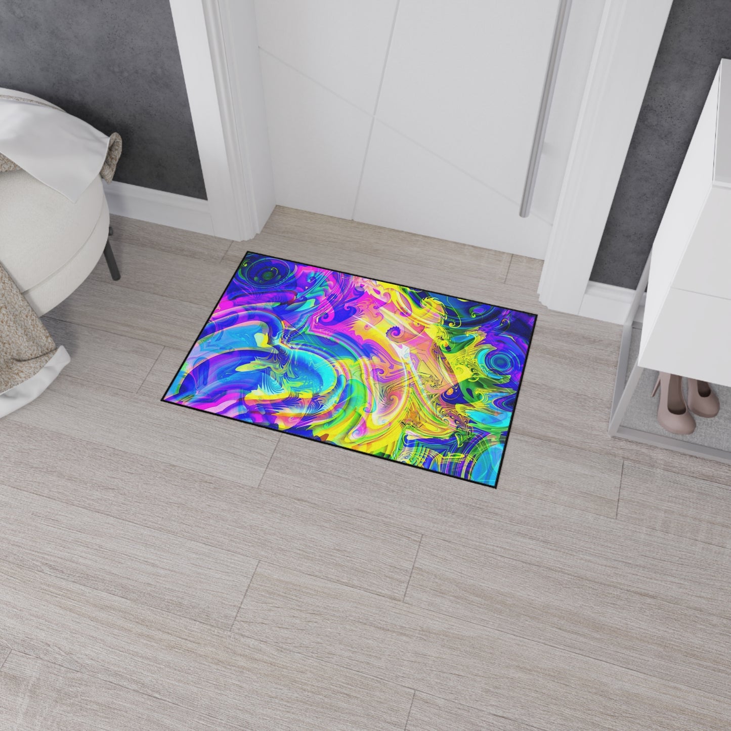 Psychedelic Swirl Heavy Duty Floor Mat — Vivid Abstract Doormat for Entryway & Home