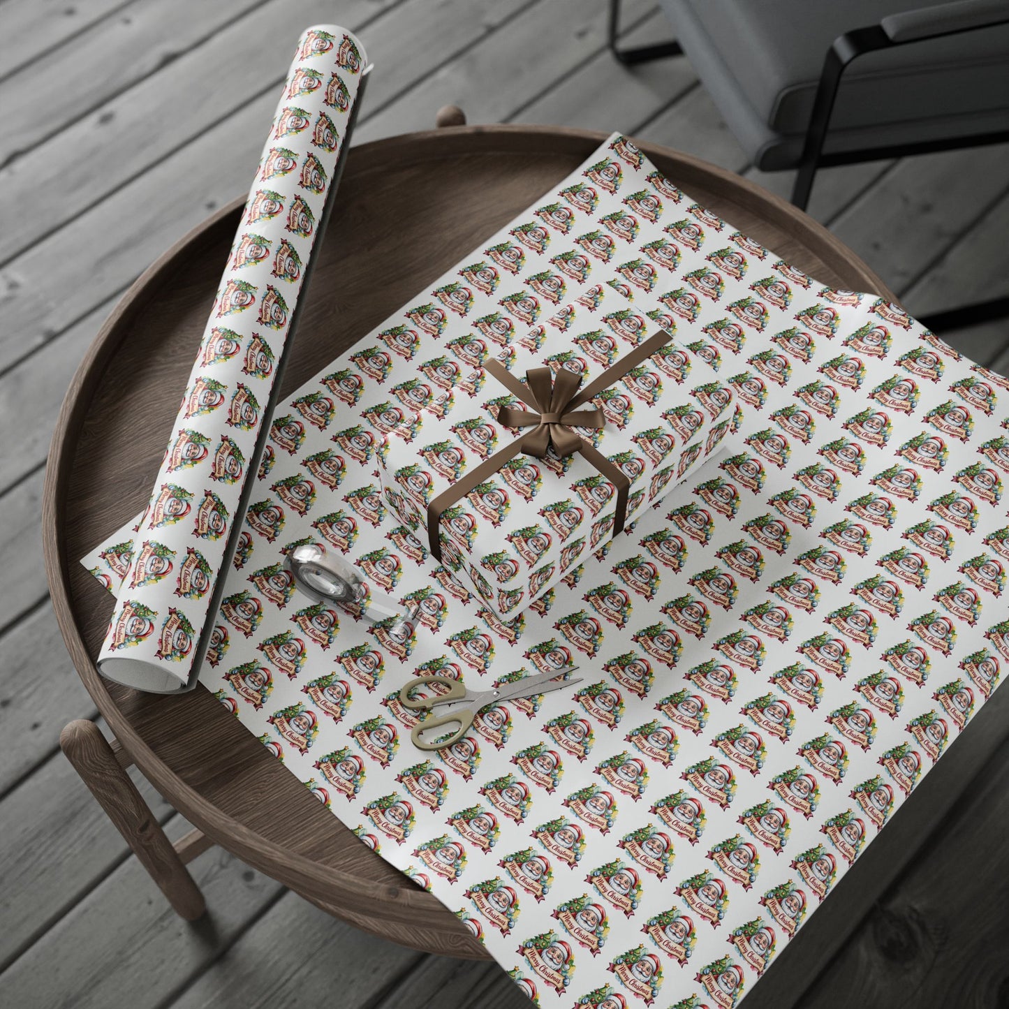 Holiday Santa Emblem Wrapping Paper Roll