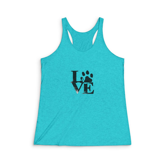 Women's Love Paw Print Racerback Tank - Pet Lover's Gym Top, Gift for Dog Moms, Workout Shirt, Animal Lover Apparel, Birthday Gift