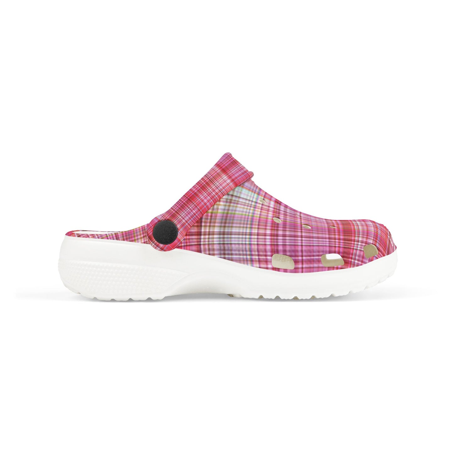 Kids Pink Plaid EVA Foam Clogs — Lightweight Slip-On Garden Shoes