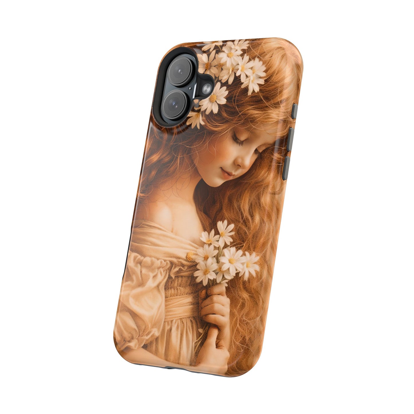 Vintage Floral Girl Magnetic Impact Phone Case — Protective iPhone Cover with Sepia Art