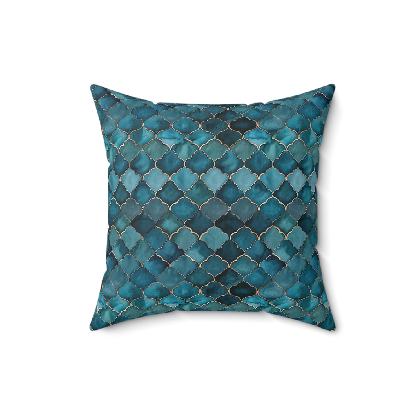 Teal Moroccan Tile Decorative Pillow — Spun Polyester Square Throw Cushion