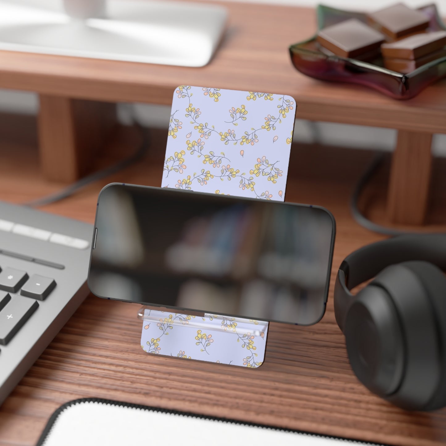 Floral Mobile Display Stand, Phone Holder, Desk Organizer, Tech Gift, Home Decor, Office Supplies