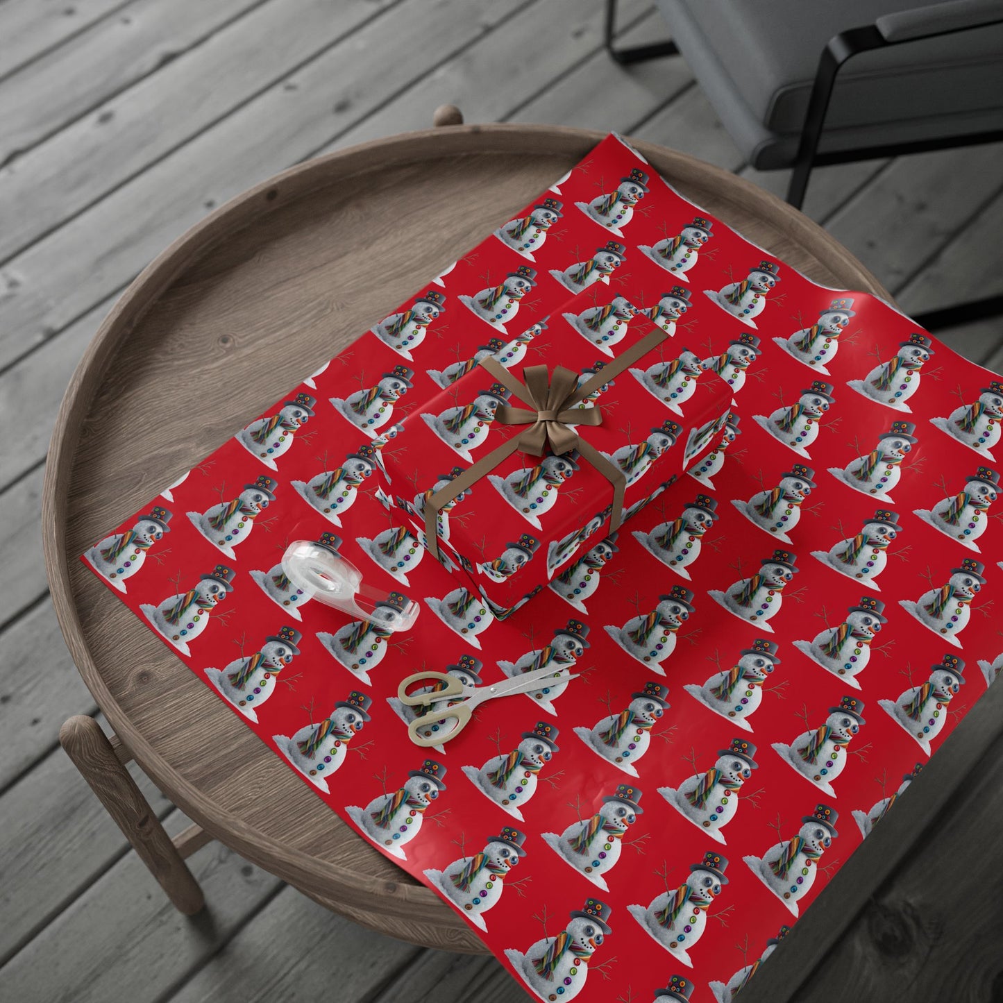 Red Snowman Wrapping Paper Roll – Festive Holiday Gift Wrap with Cute Snowmen Pattern