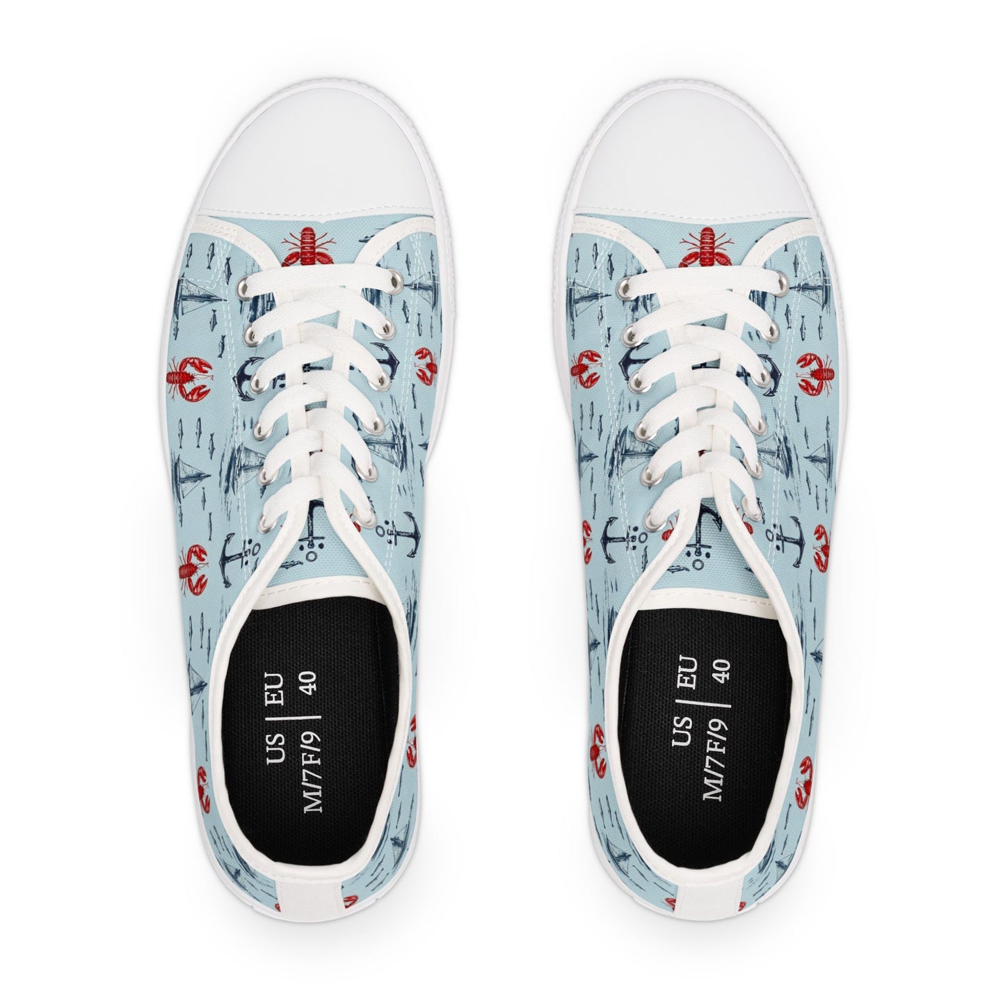 Lobster Nautical Low-Top Sneakers —  Coastal Sailboat Print