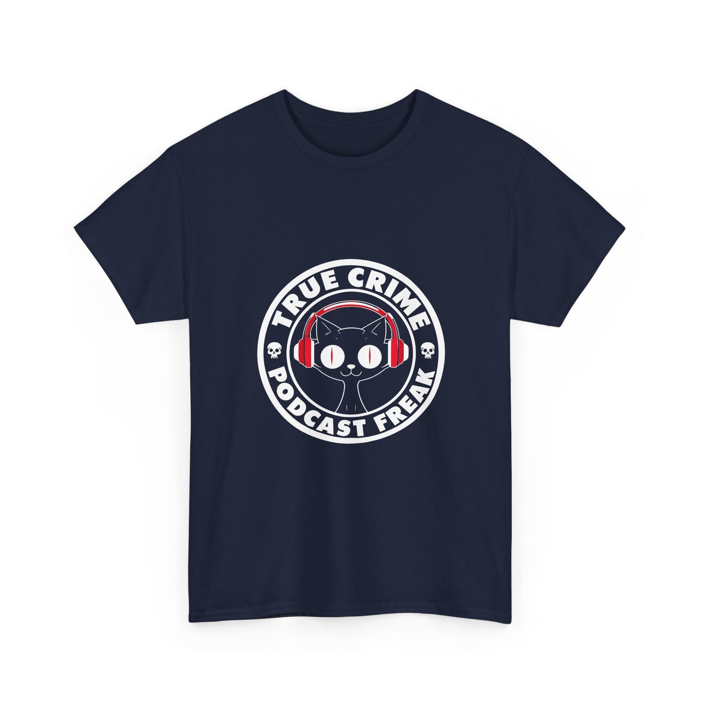 True Crime Podcast Tee — Cat with Headphones Logo