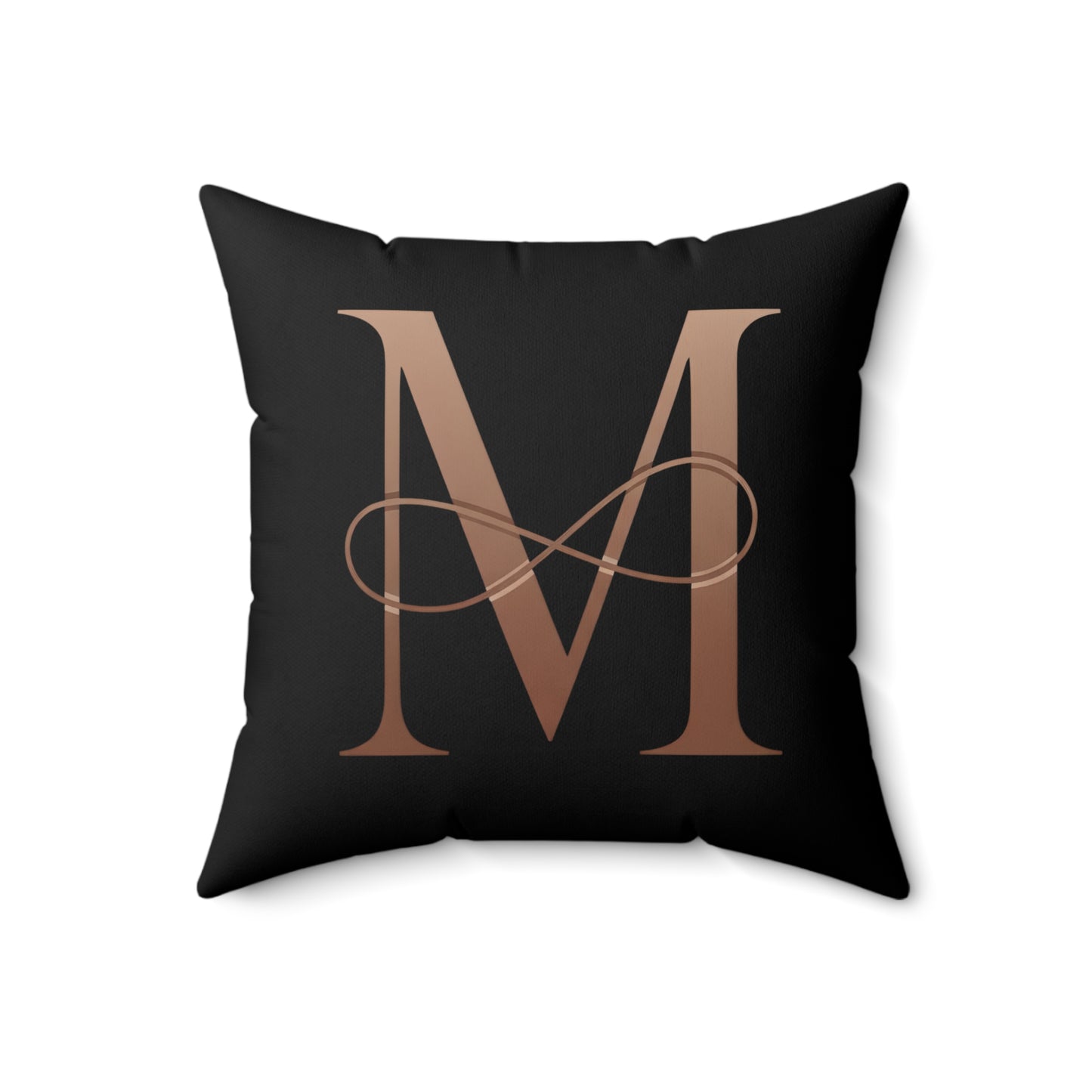 Monogram M Square Pillow — Elegant Rose Gold Letter on Black Accent Pillow