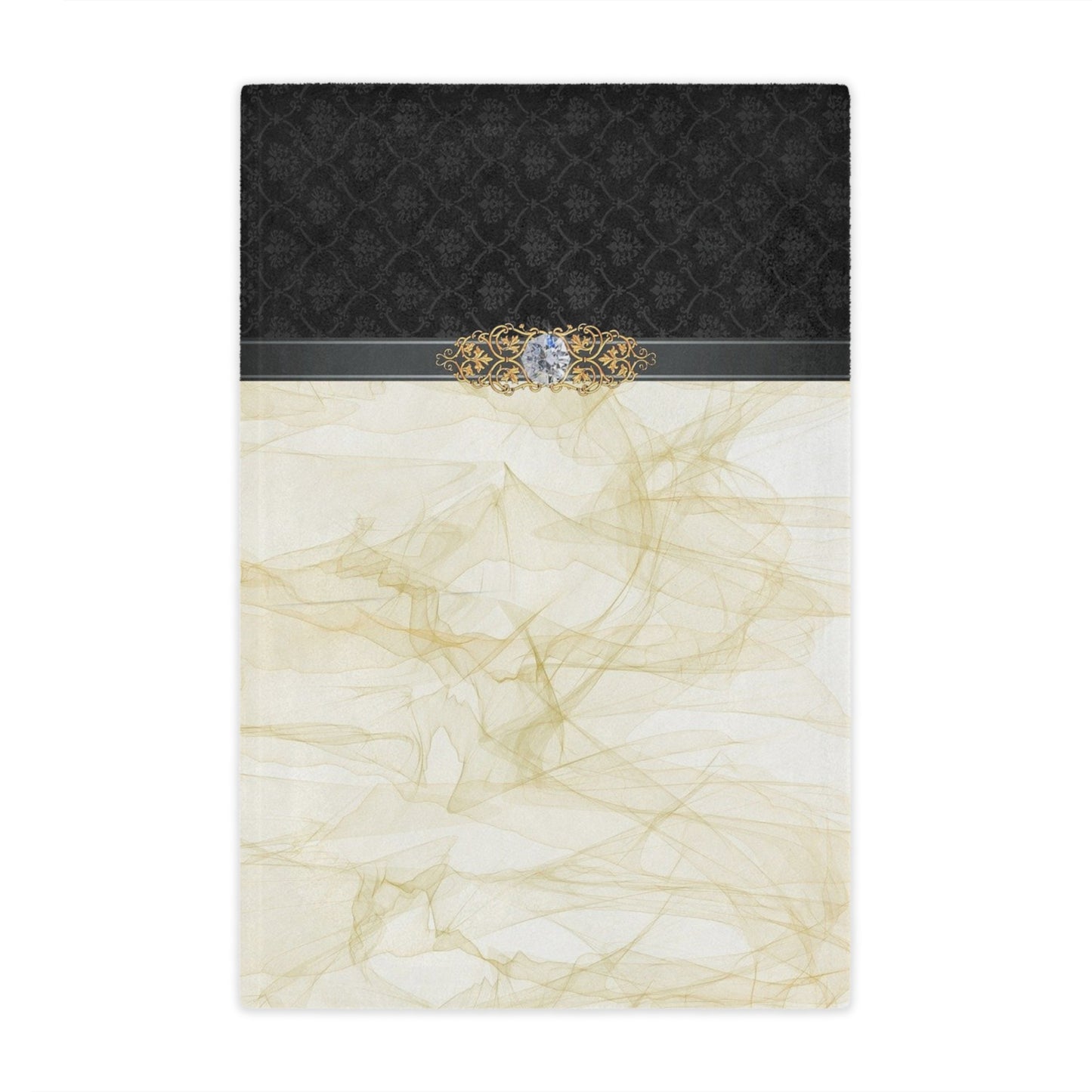 Luxury Gold Smoke Minky Blanket — Elegant Damask Accent with Ornate Gem Detail