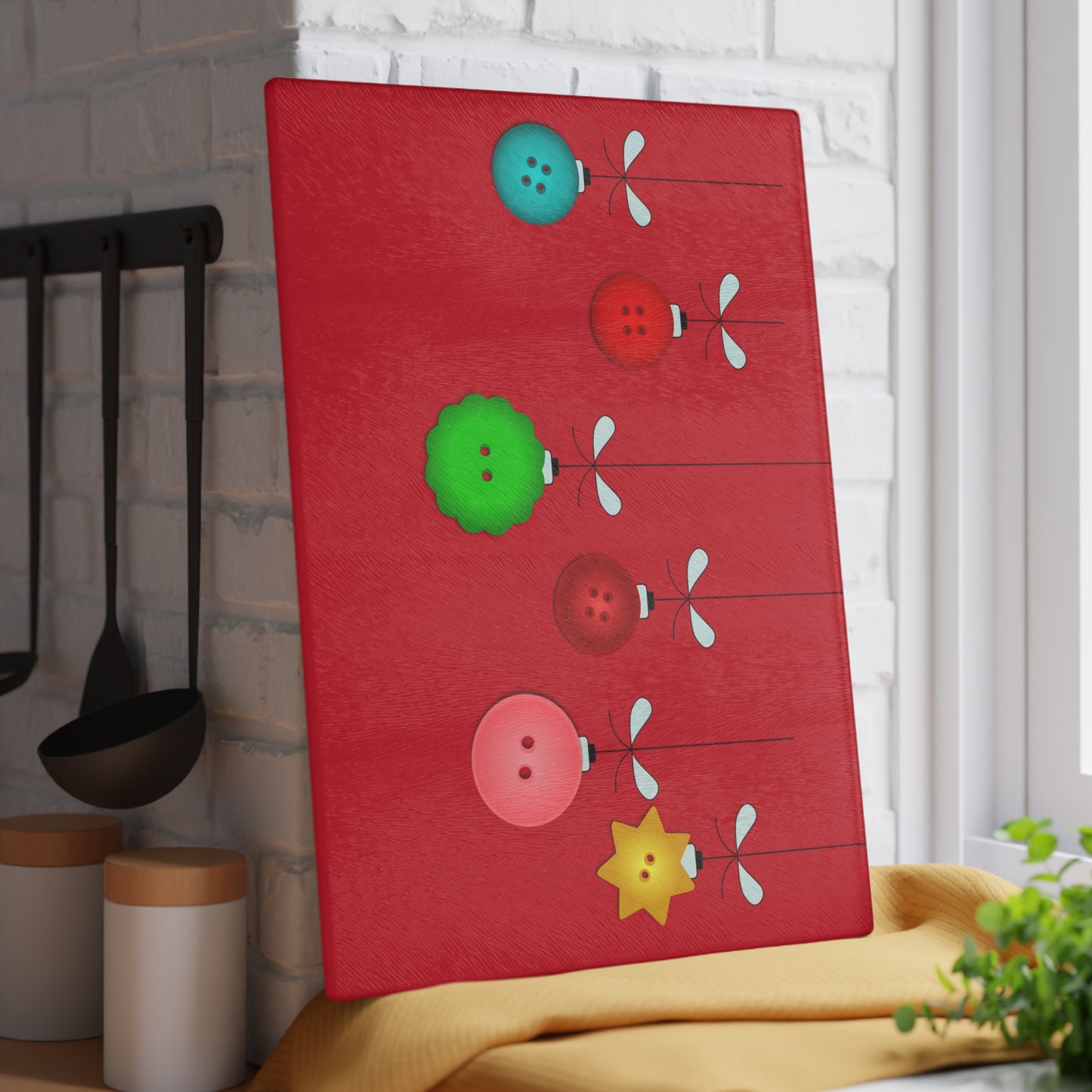 Festive Glass Cutting Board with Holiday Ornament Design, Kitchen Gift, Christmas Decor, Personalized Gift, Cooking Essentials