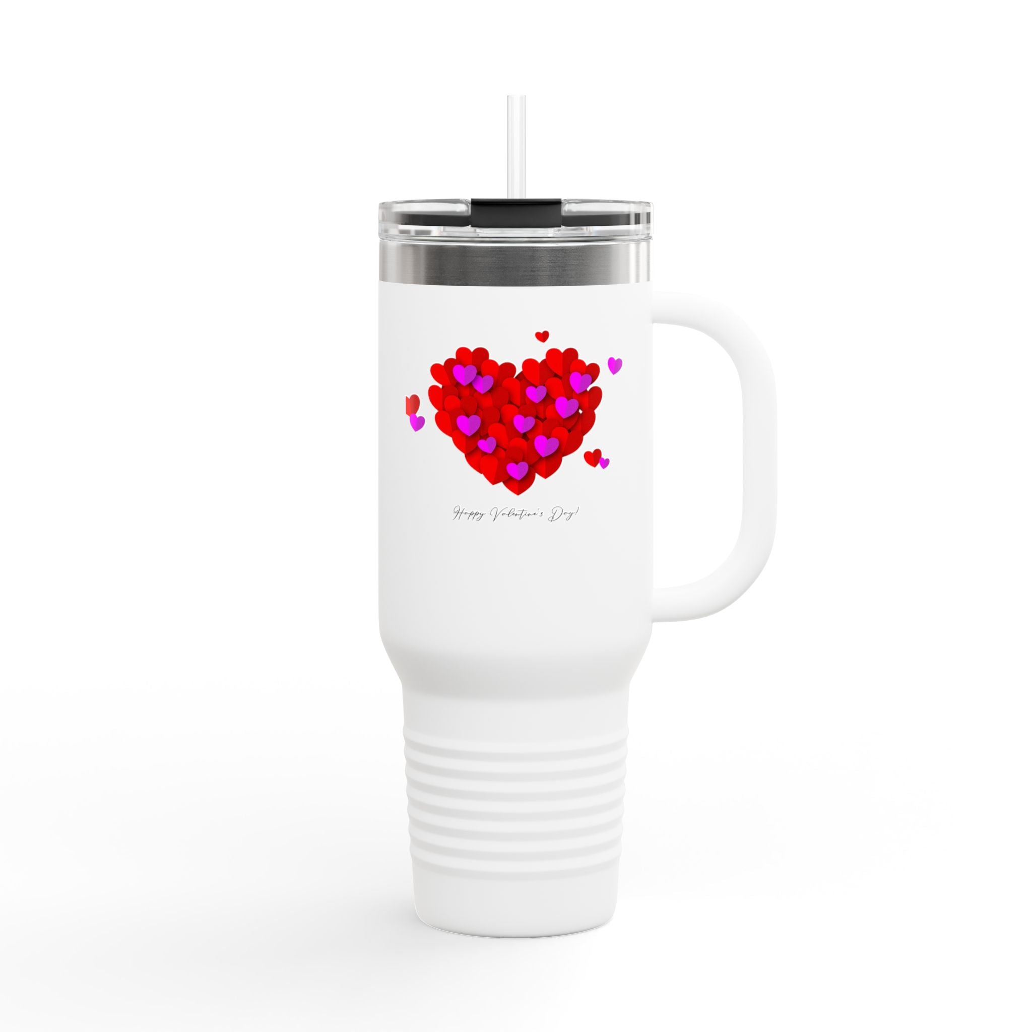40oz Insulated Travel Mug — Red Heart Confetti Design (Valentine’s Day)