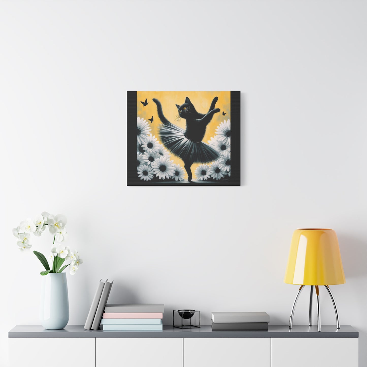 Ballet Black Cat Canvas Print — Whimsical Cat Ballerina Wall Art